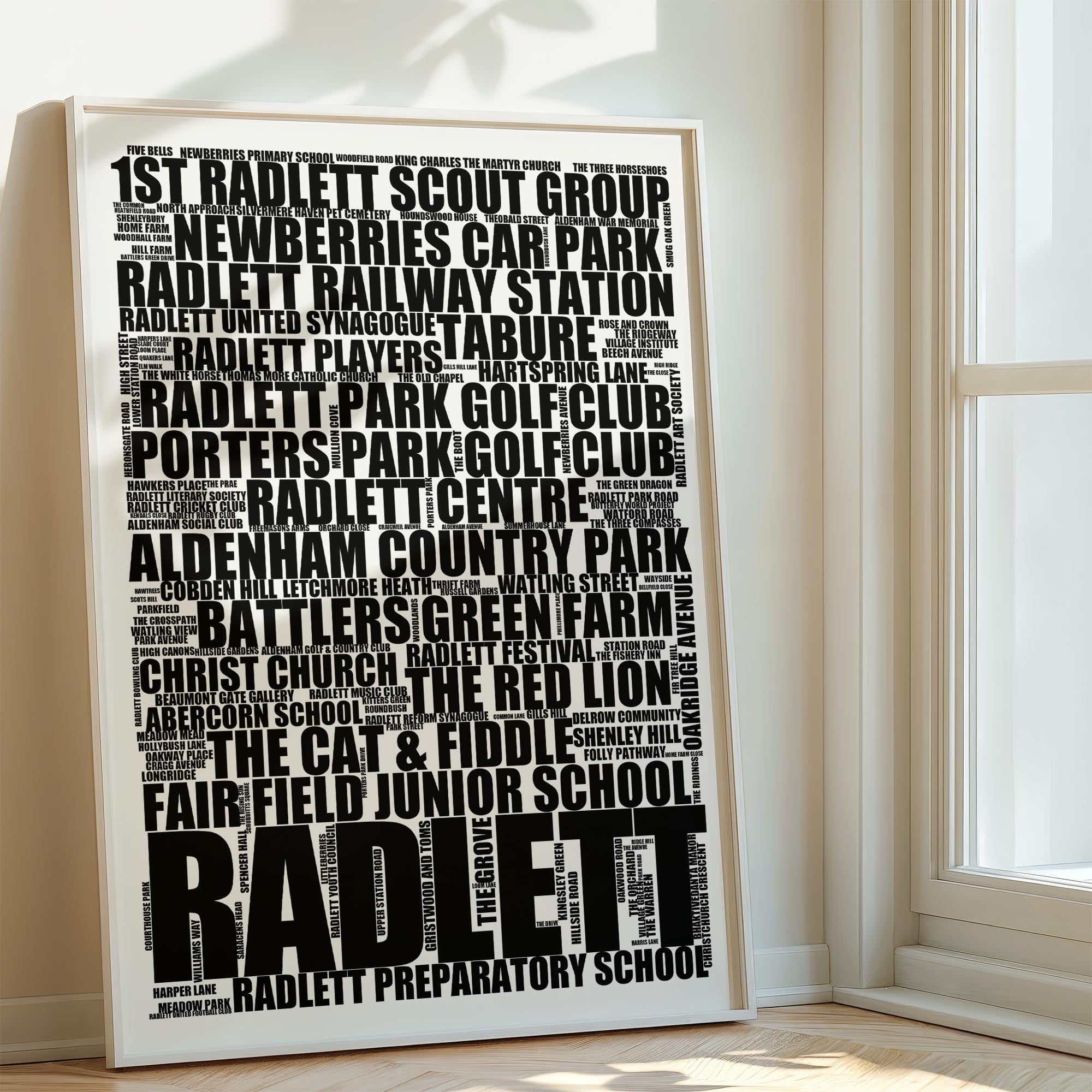 Radlett - Premium Typographic Word Cloud Prints, Posters & Gifts