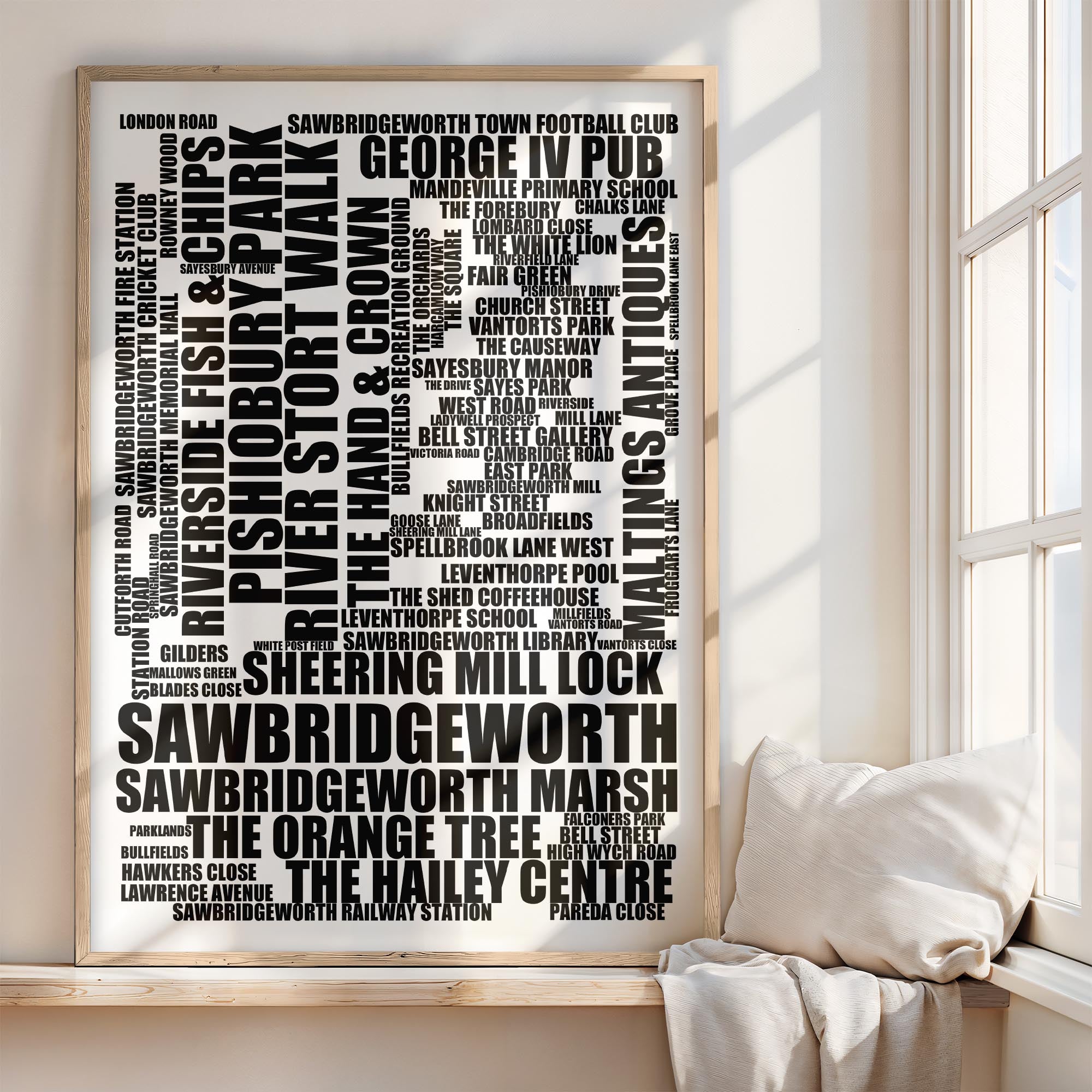 Sawbridgeworth - Premium Typographic Word Cloud Prints, Posters & Gifts