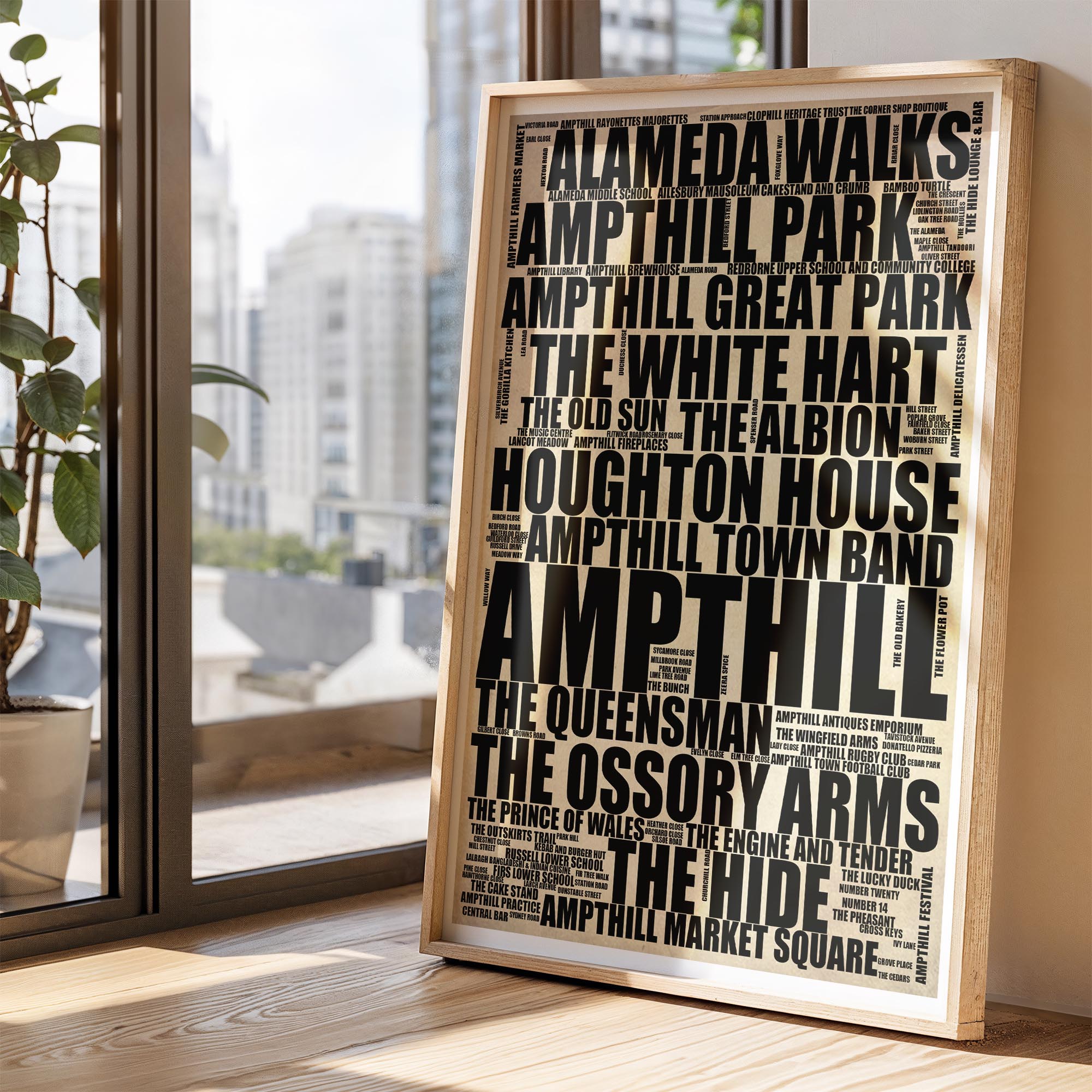 Ampthill - Premium Typographic Word Cloud Prints, Posters & Gifts