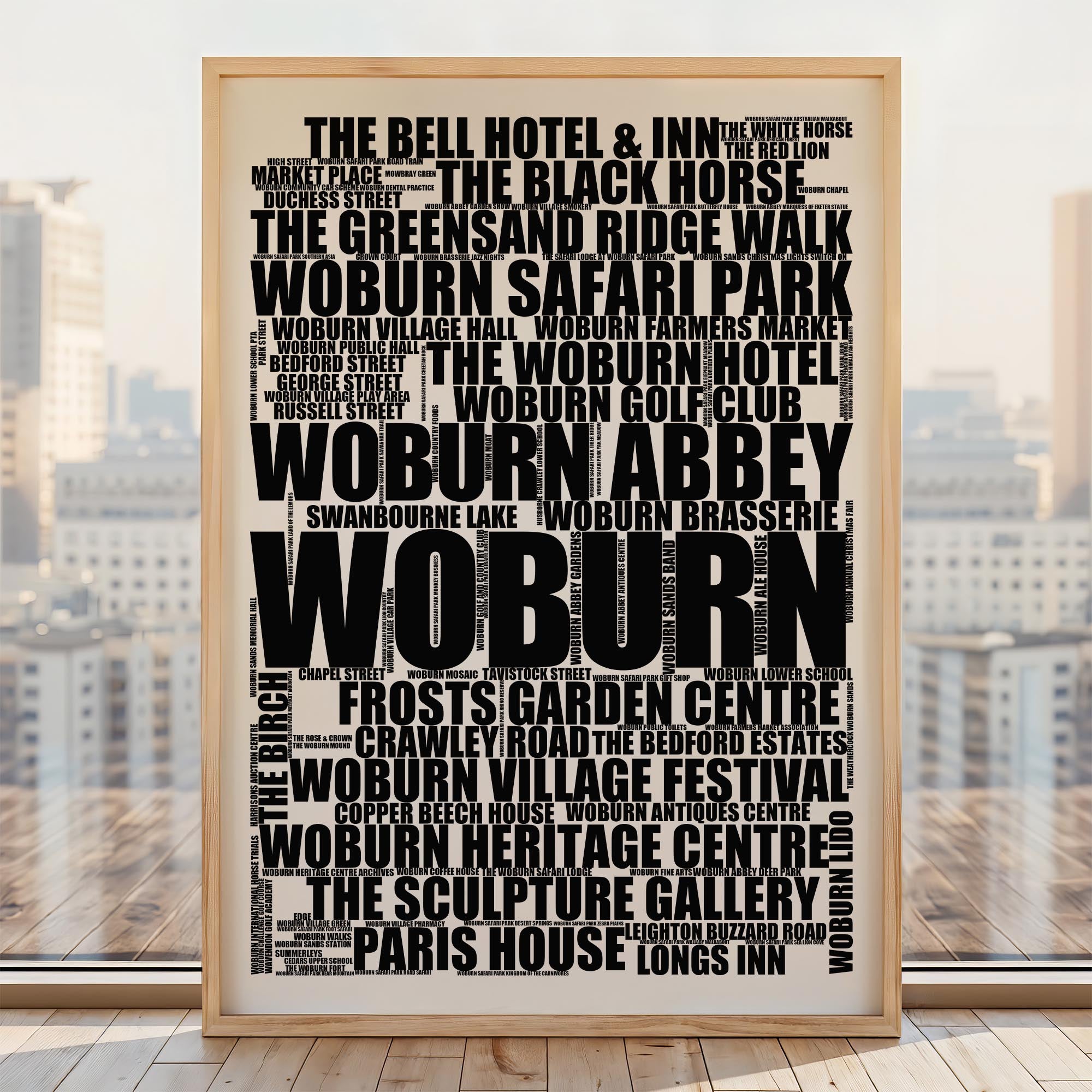 Woburn - Premium Typographic Word Cloud Prints, Posters & Gifts