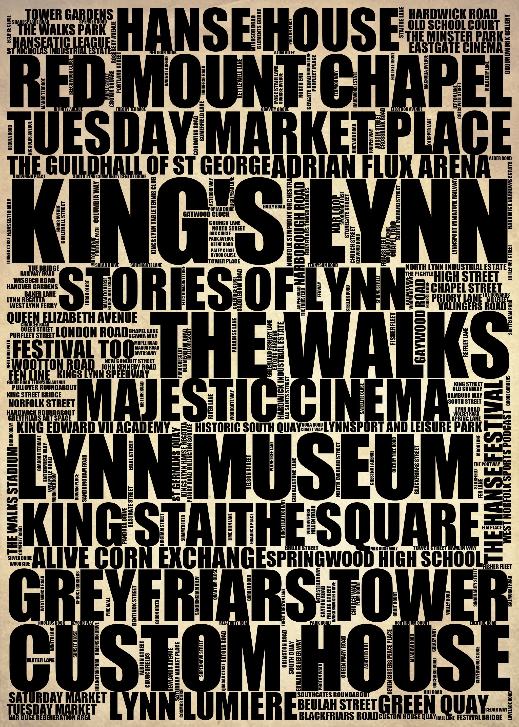 King's Lynn - Premium Typographic Word Cloud Prints, Posters & Gifts