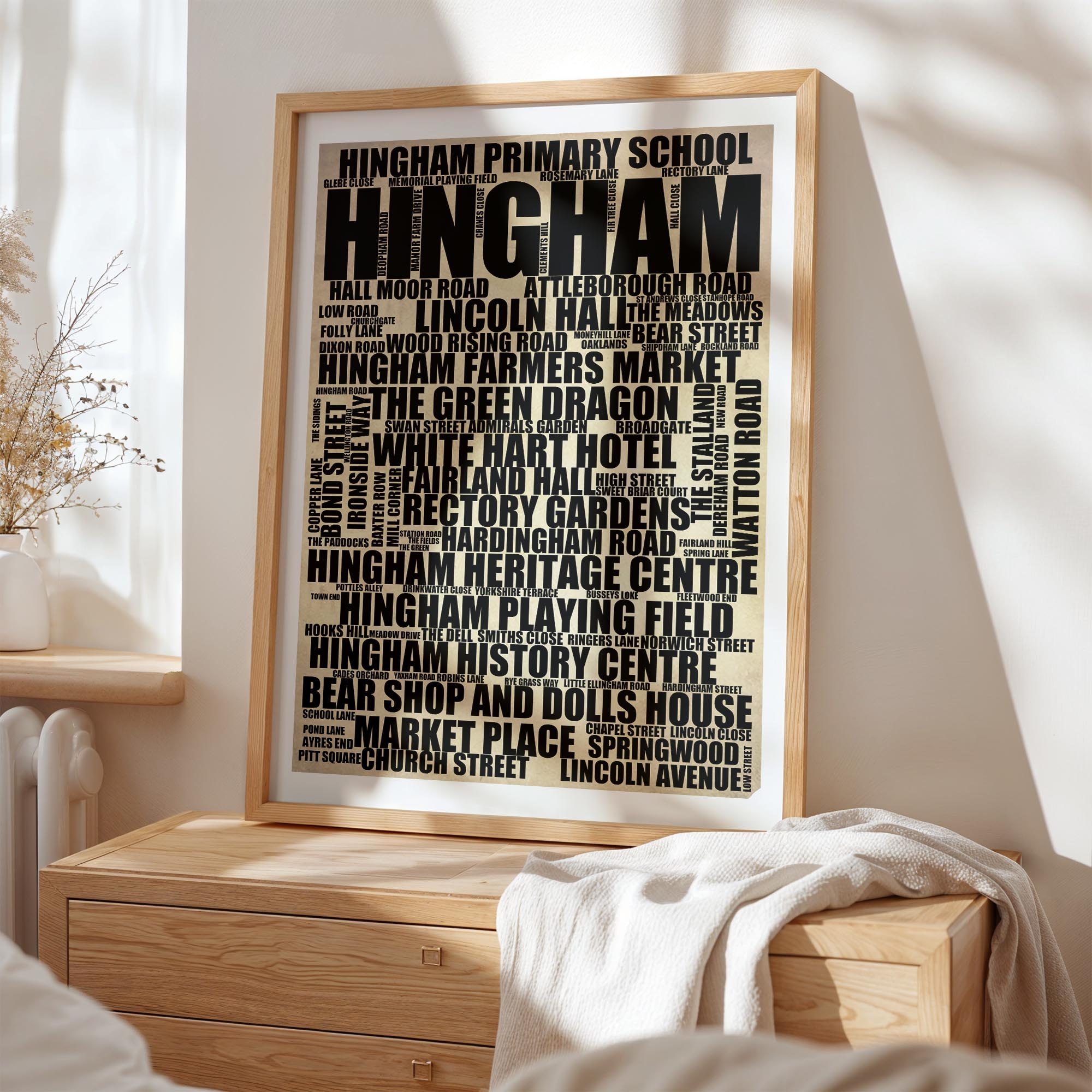 Hingham - Premium Typographic Word Cloud Prints, Posters & Gifts