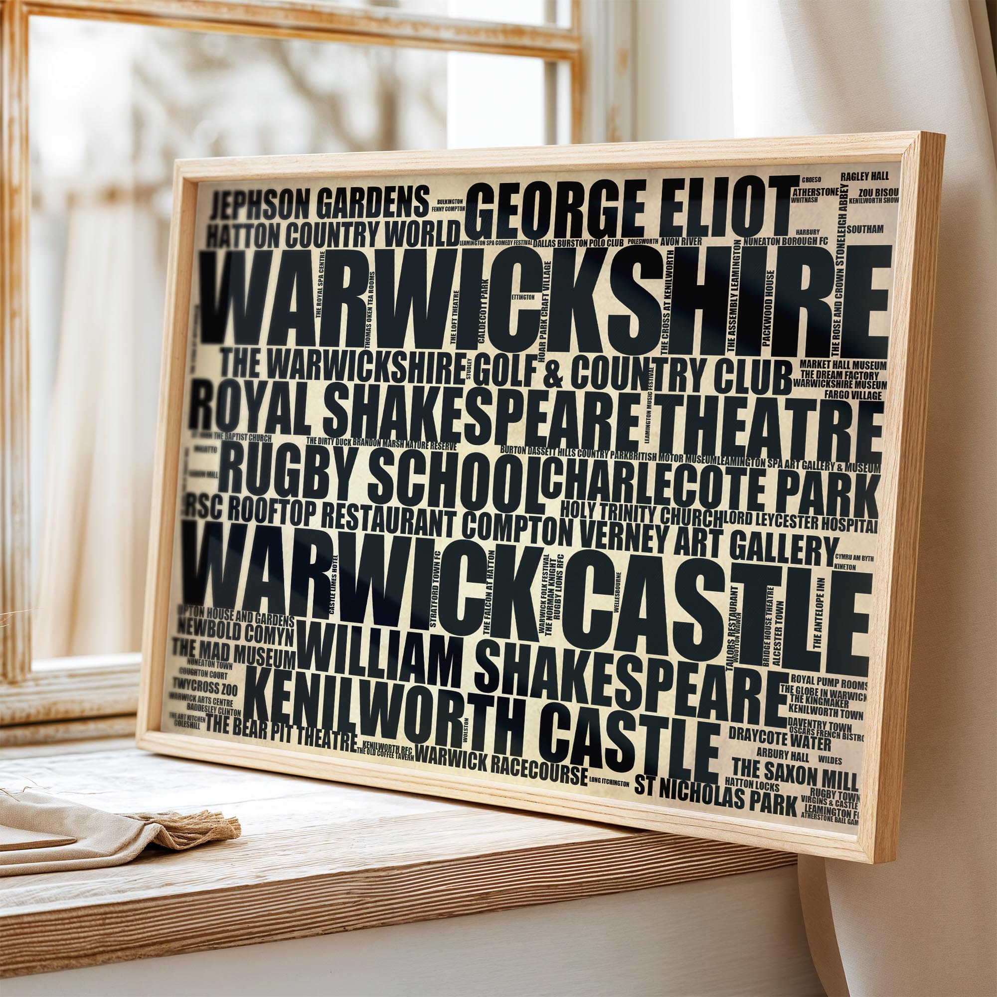 Warwickshire - Premium Typographic Word Cloud Prints, Posters & Gifts