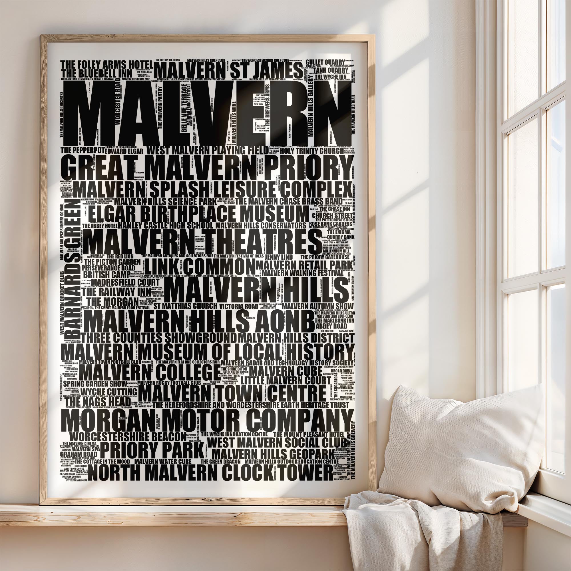 Malvern - Premium Typographic Word Cloud Prints, Posters & Gifts