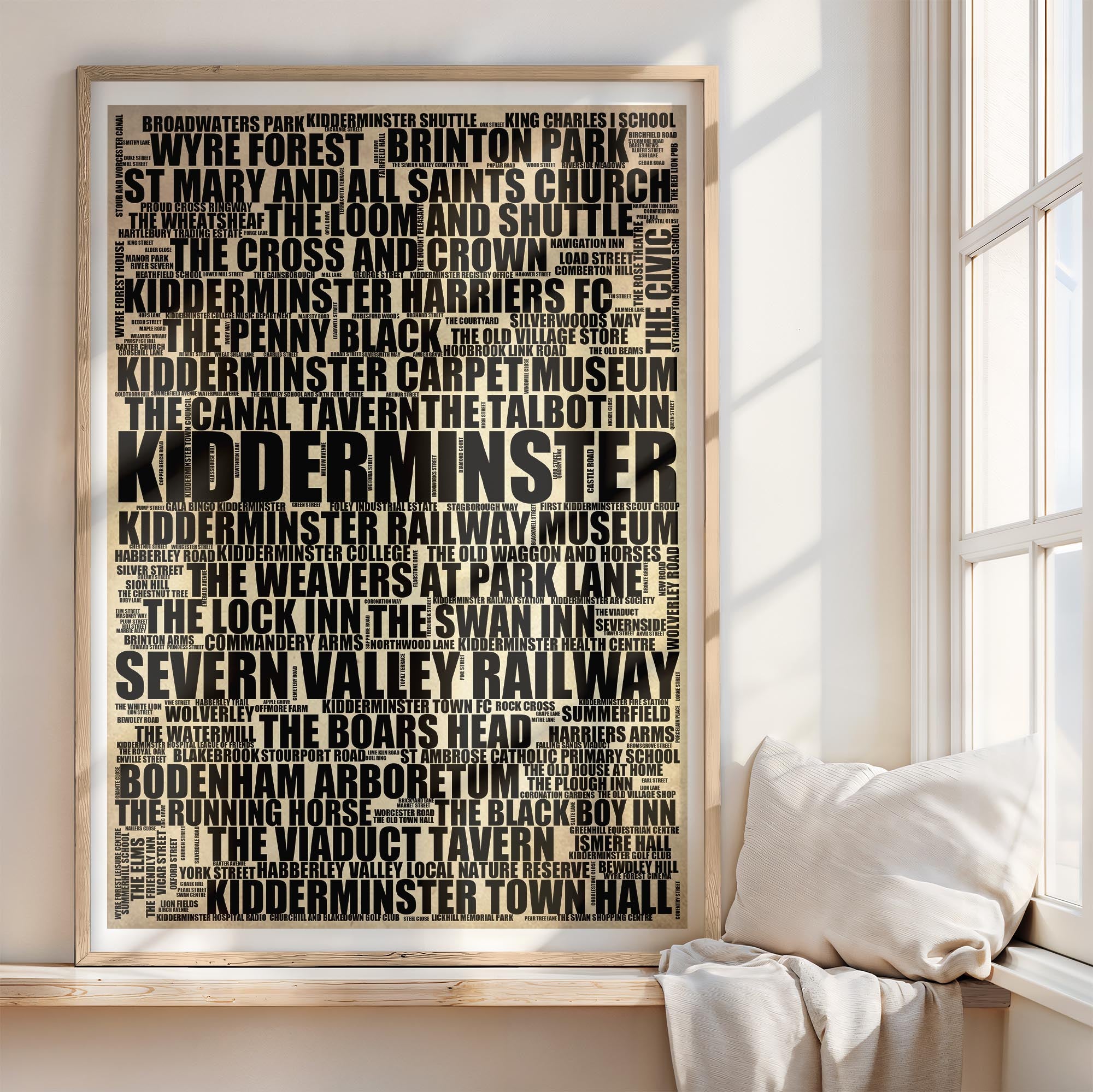 Kidderminster - Premium Typographic Word Cloud Prints, Posters & Gifts