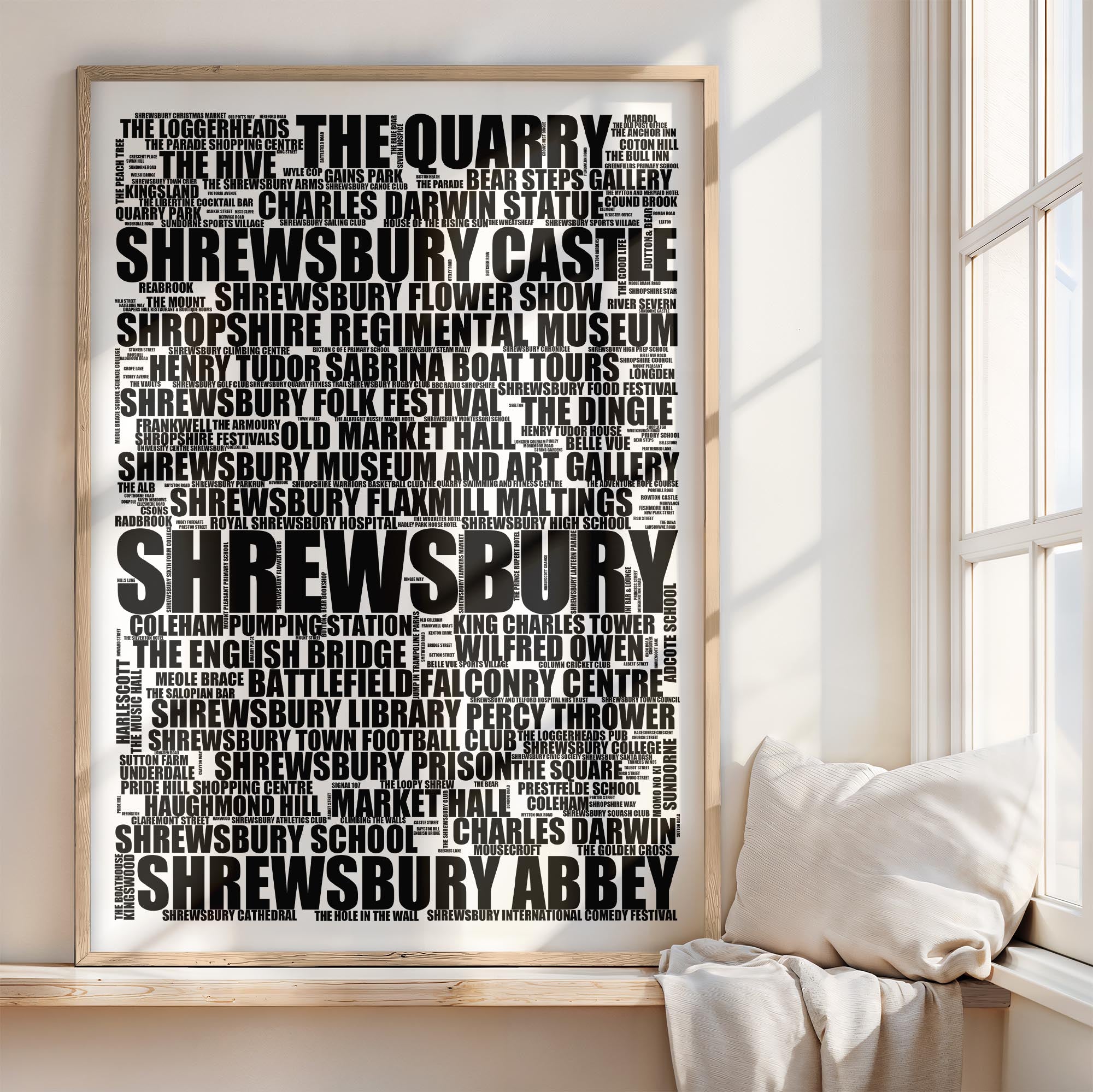 Shrewsbury - Premium Typographic Word Cloud Prints, Posters & Gifts