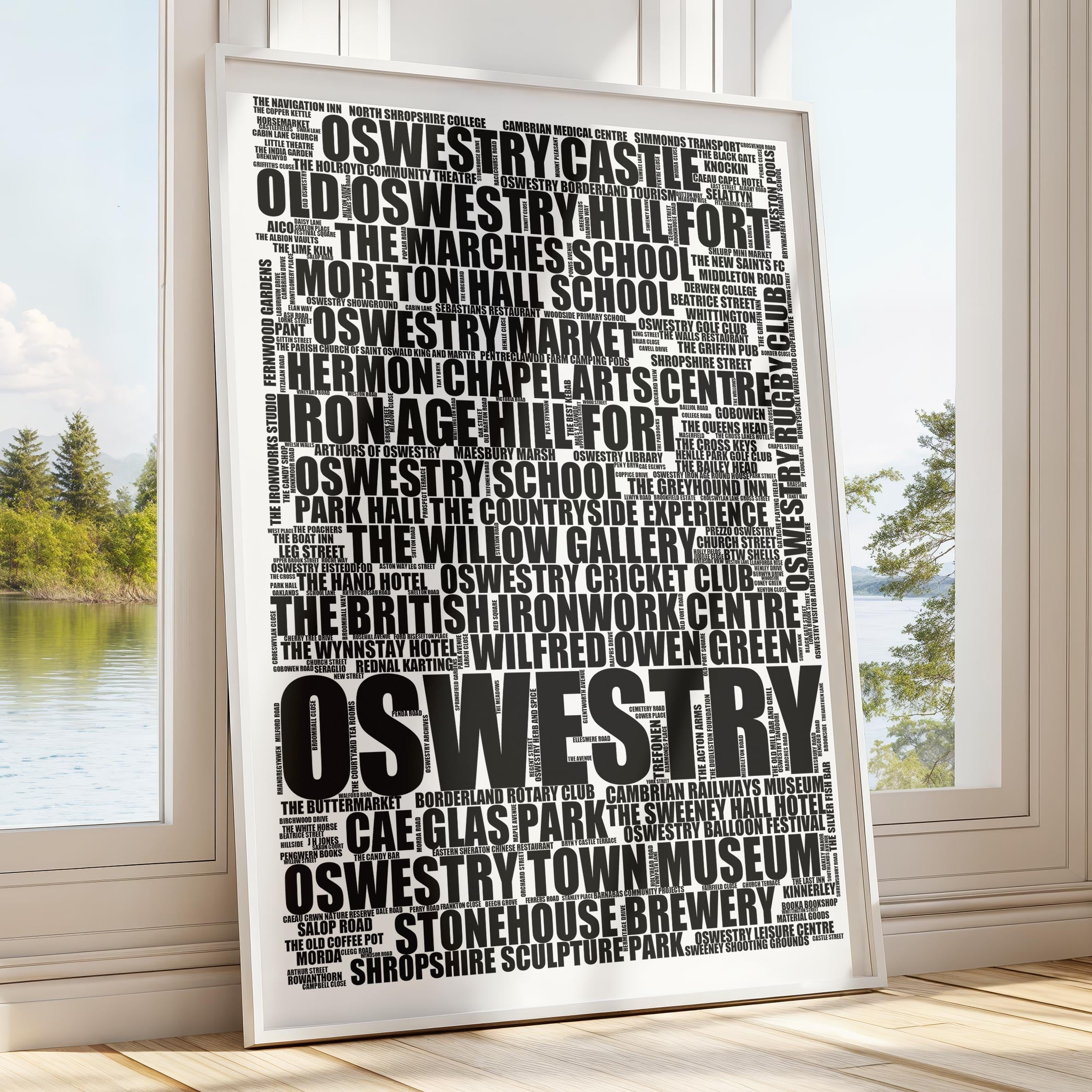 Oswestry - Premium Typographic Word Cloud Prints, Posters & Gifts