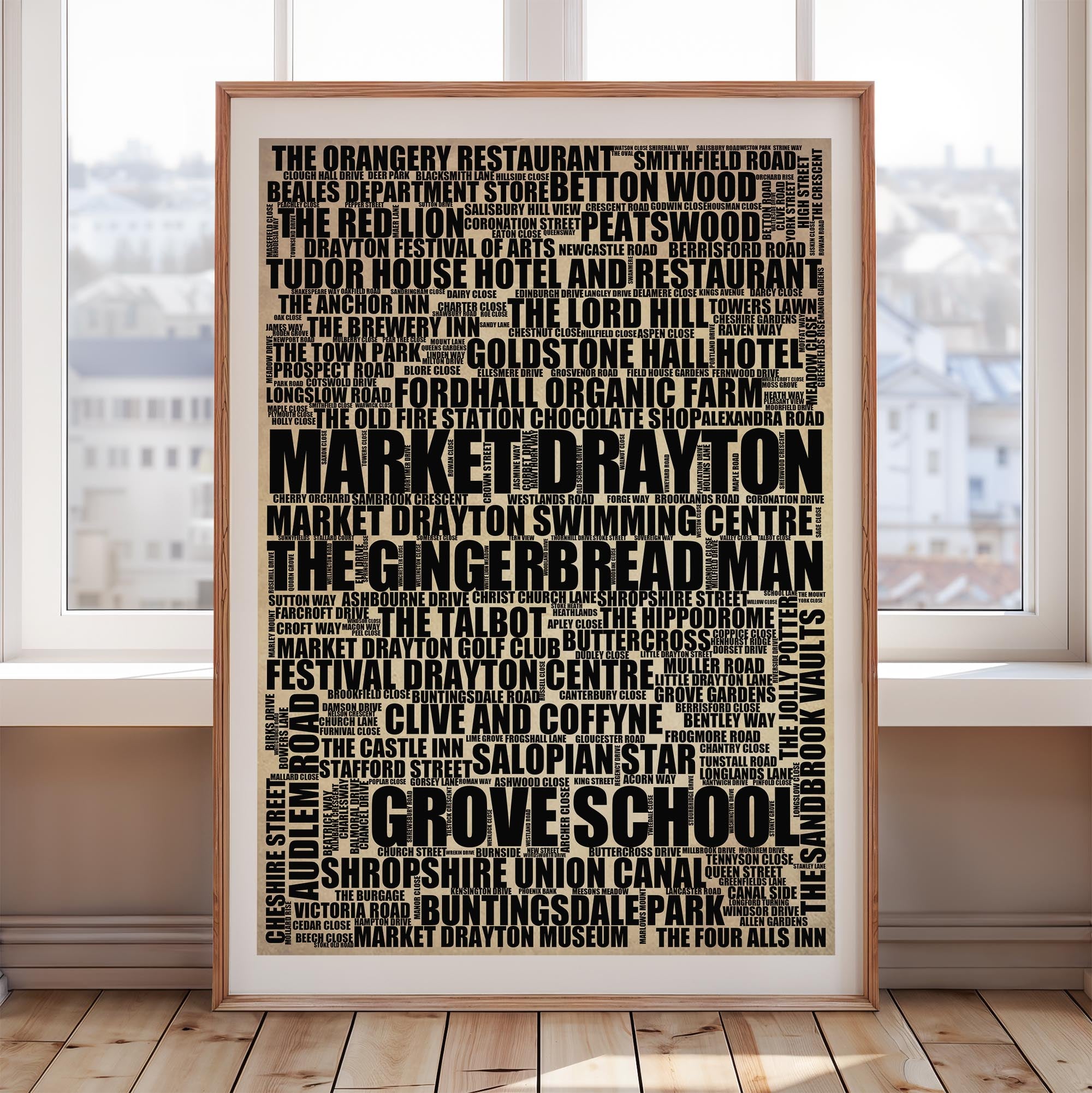 Market Drayton - Premium Typographic Word Cloud Prints, Posters & Gifts