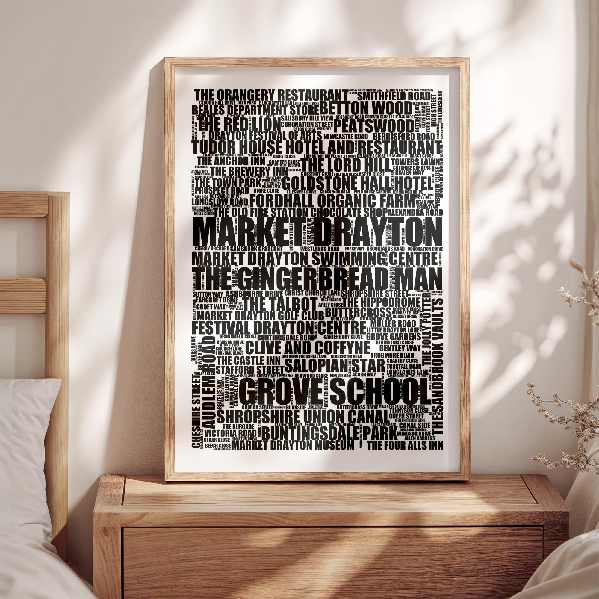 Market Drayton - Premium Typographic Word Cloud Prints, Posters & Gifts