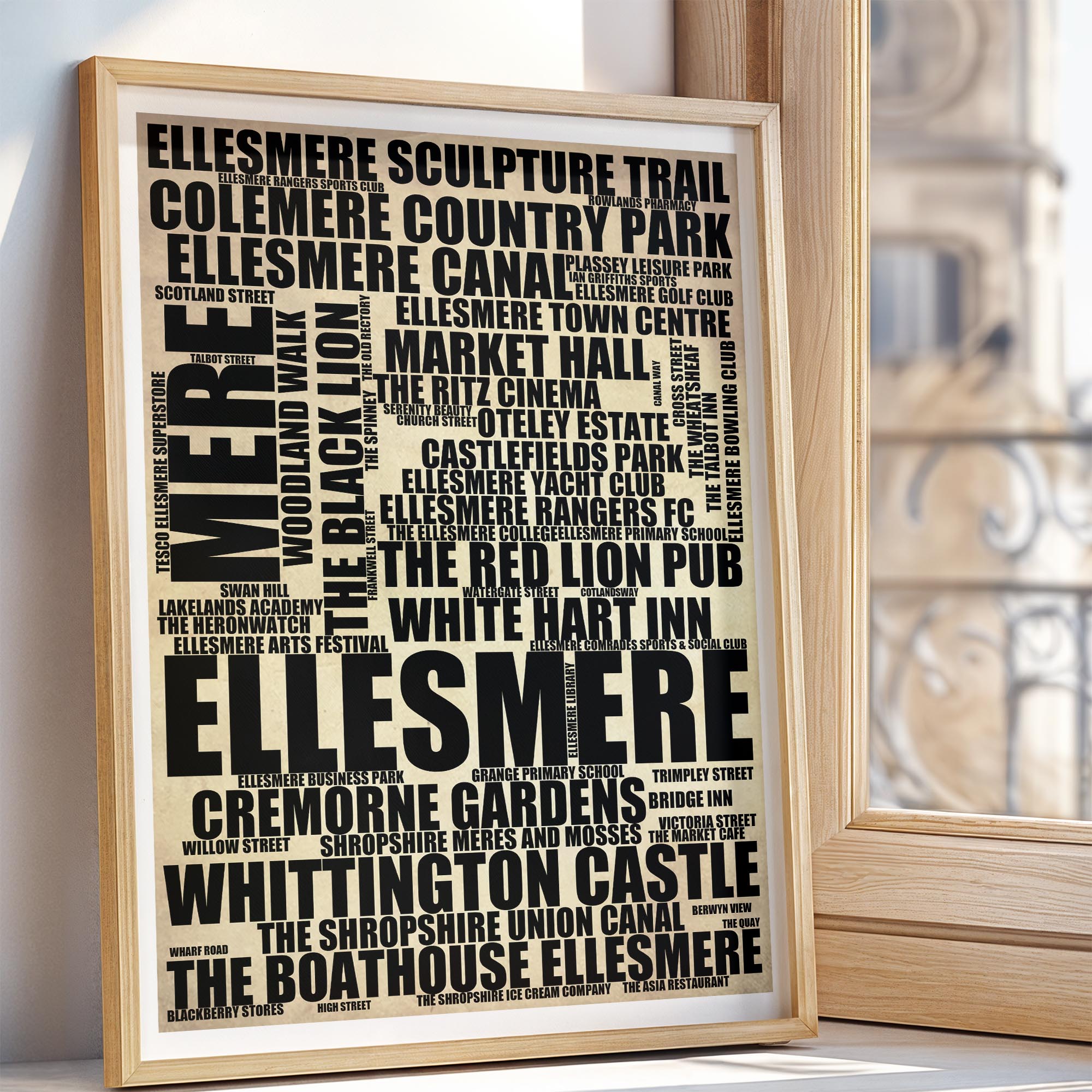 Ellesmere - Premium Typographic Word Cloud Prints, Posters & Gifts