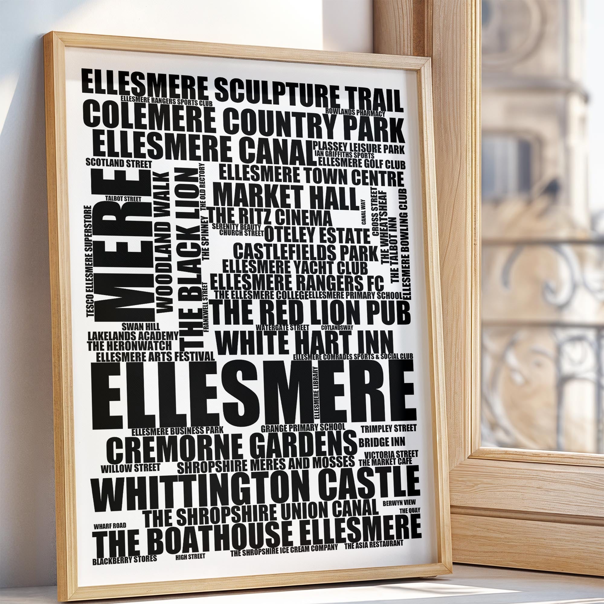 Ellesmere - Premium Typographic Word Cloud Prints, Posters & Gifts