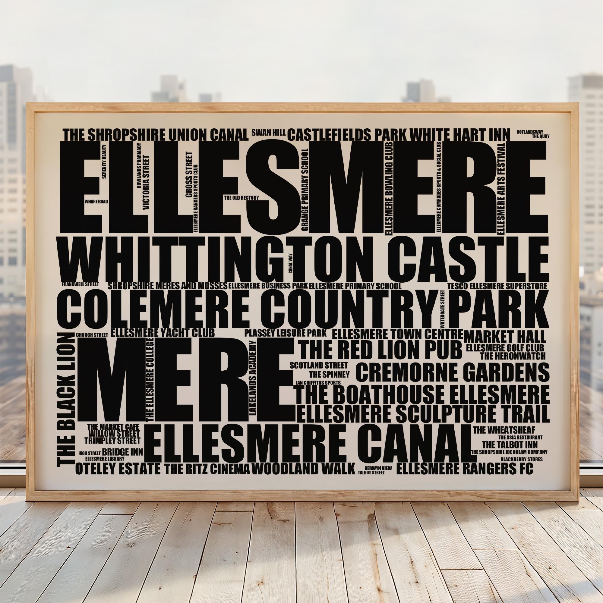 Ellesmere - Premium Typographic Word Cloud Prints, Posters & Gifts