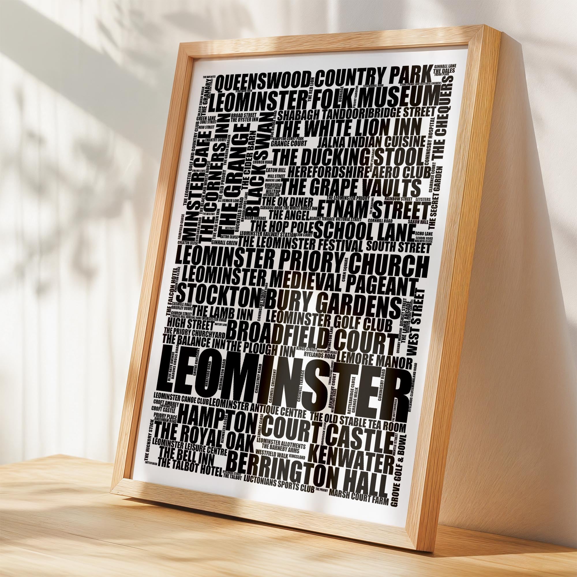 Leominster - Premium Typographic Word Cloud Prints, Posters & Gifts