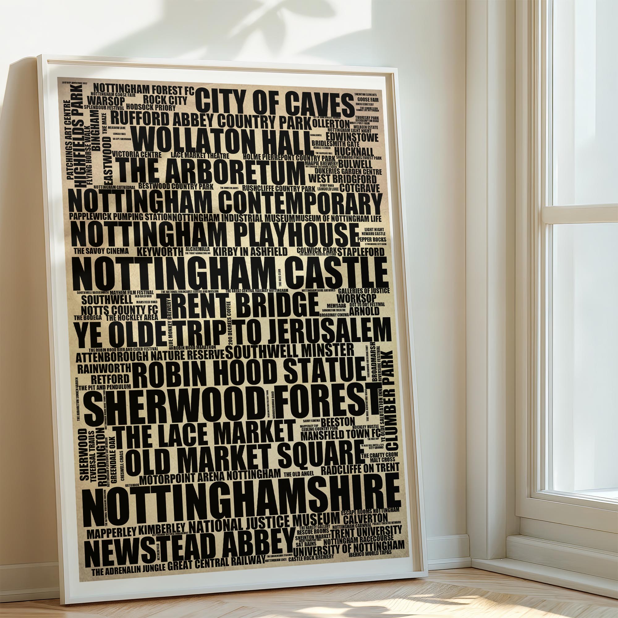 Nottinghamshire - Premium Typographic Word Cloud Prints, Posters & Gifts