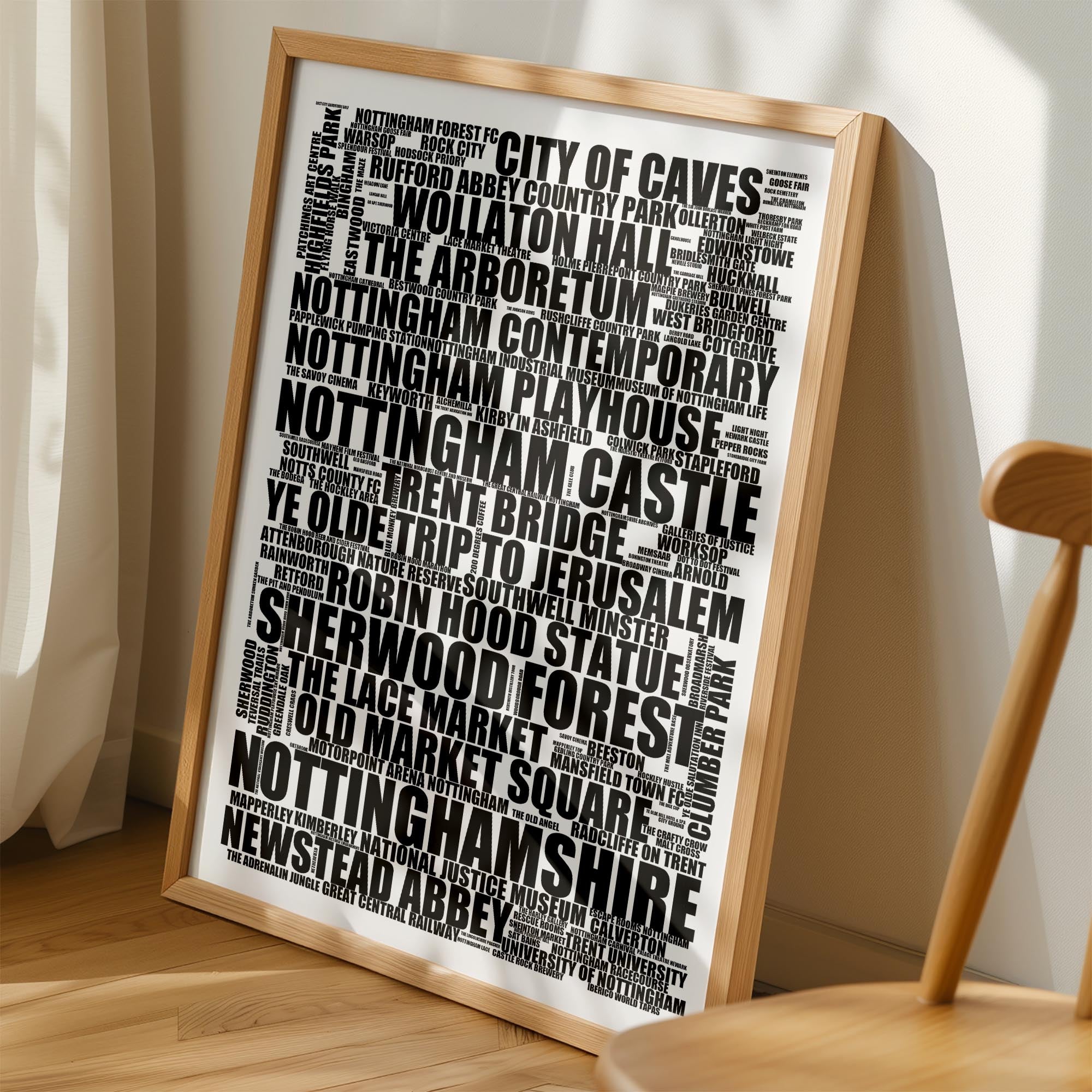 Nottinghamshire - Premium Typographic Word Cloud Prints, Posters & Gifts