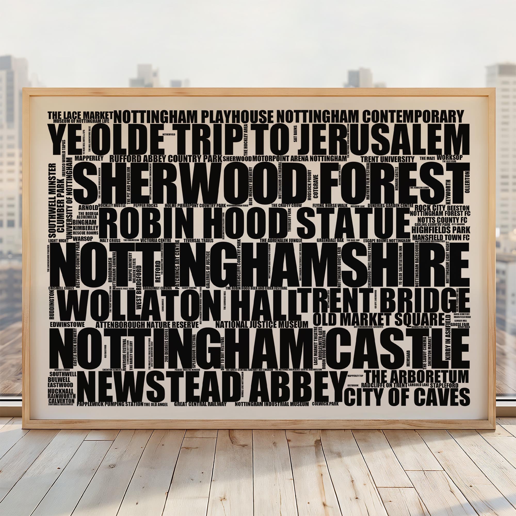 Nottinghamshire - Premium Typographic Word Cloud Prints, Posters & Gifts