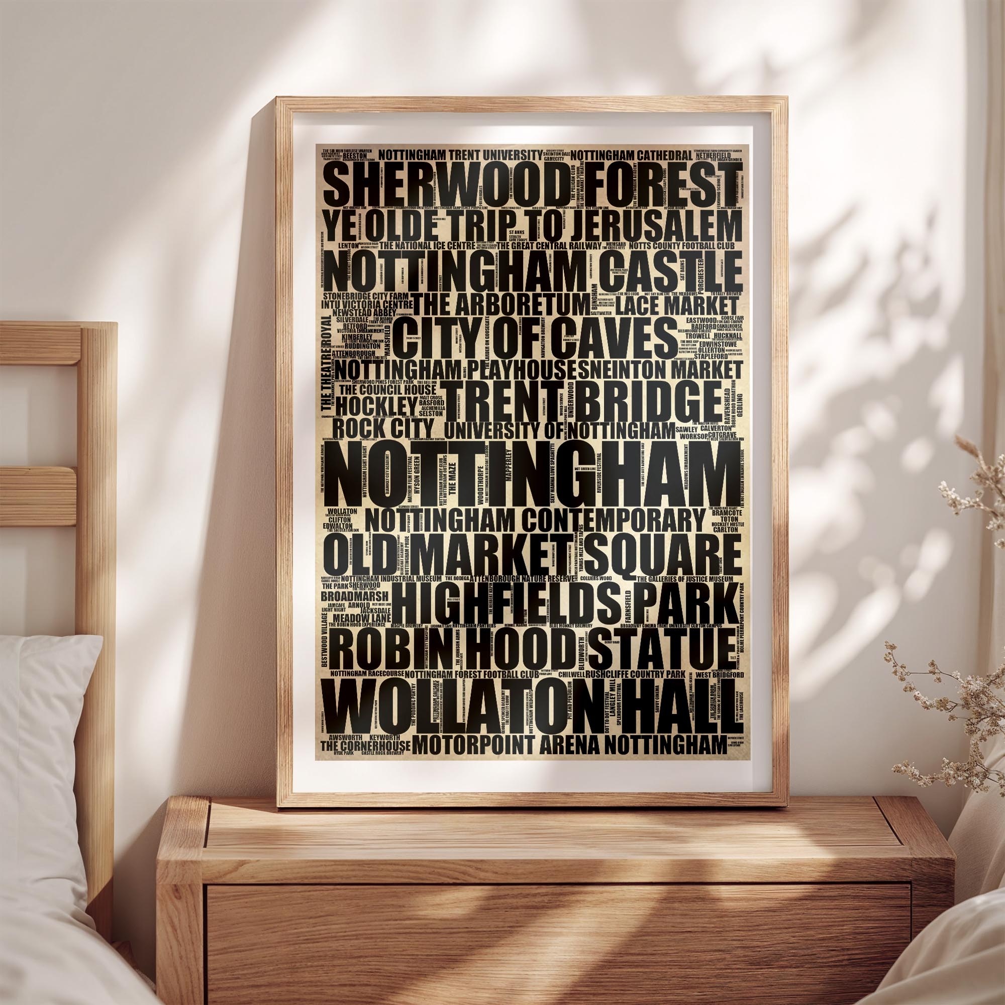 Nottingham - Premium Typographic Word Cloud Prints, Posters & Gifts