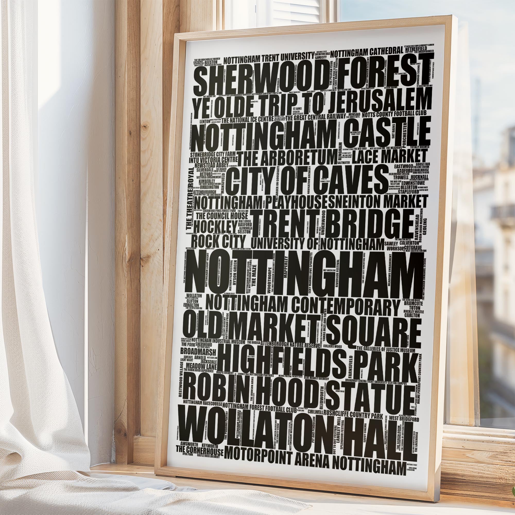 Nottingham - Premium Typographic Word Cloud Prints, Posters & Gifts