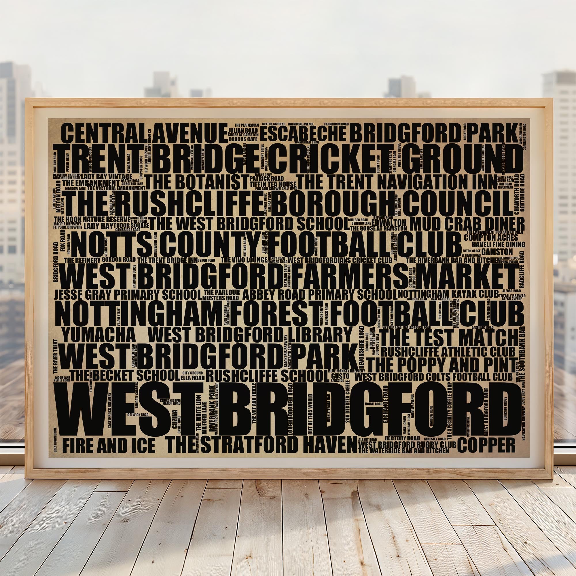 West Bridgford - Premium Typographic Word Cloud Prints, Posters & Gifts