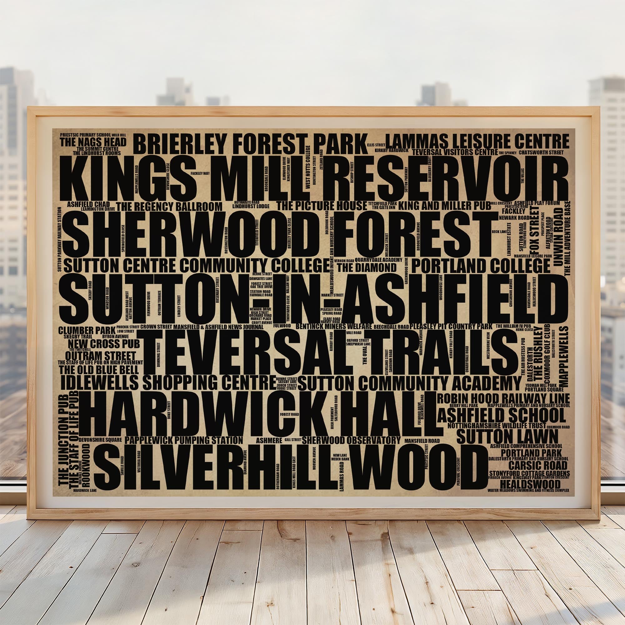 Sutton-in-Ashfield - Premium Typographic Word Cloud Prints, Posters & Gifts