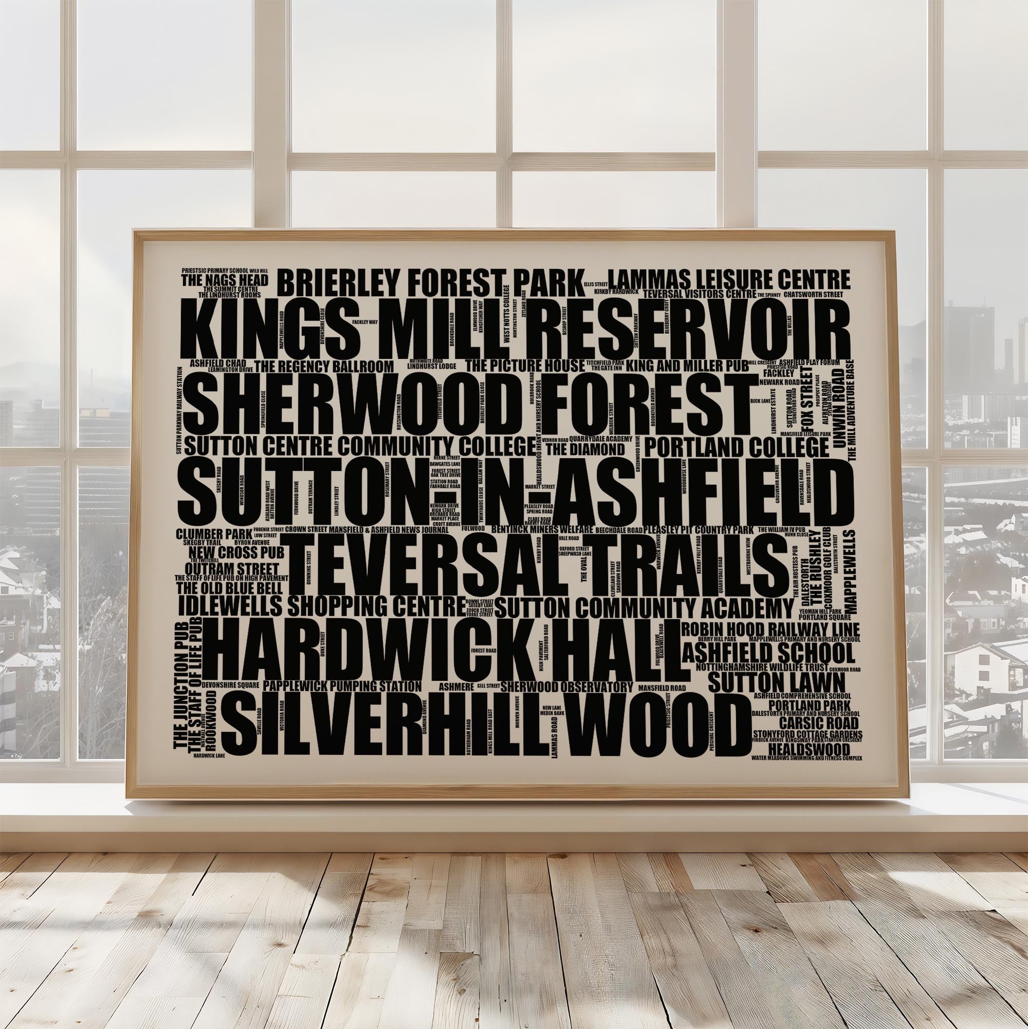 Sutton-in-Ashfield - Premium Typographic Word Cloud Prints, Posters & Gifts