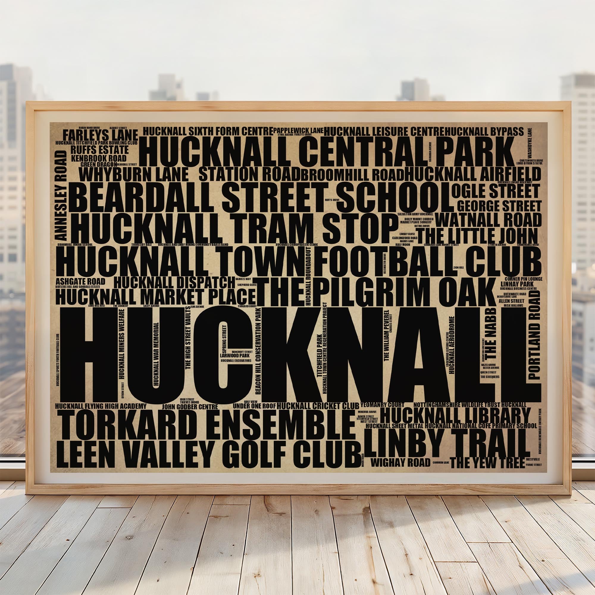 Hucknall - Premium Typographic Word Cloud Prints, Posters & Gifts