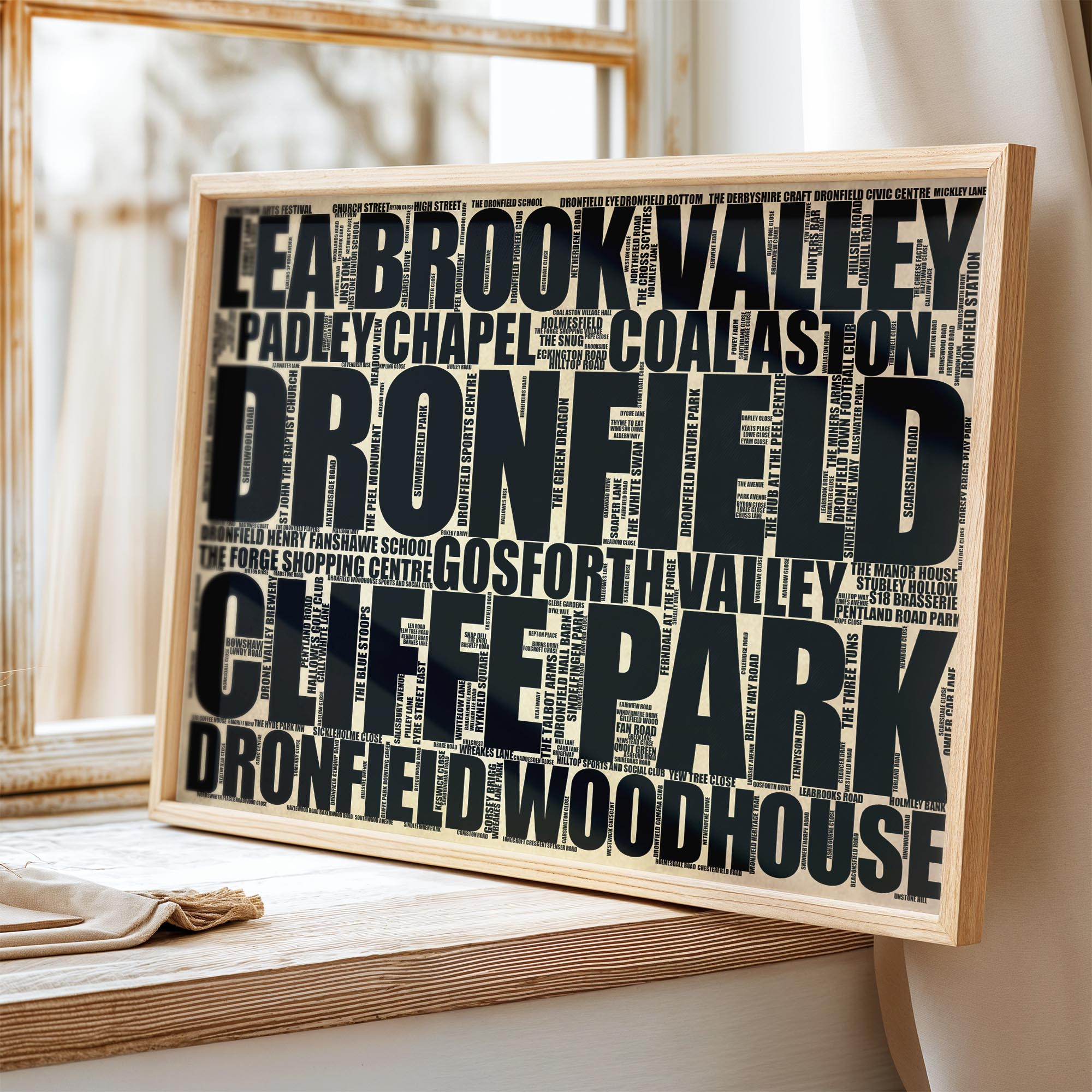 Dronfield - Premium Typographic Word Cloud Prints, Posters & Gifts