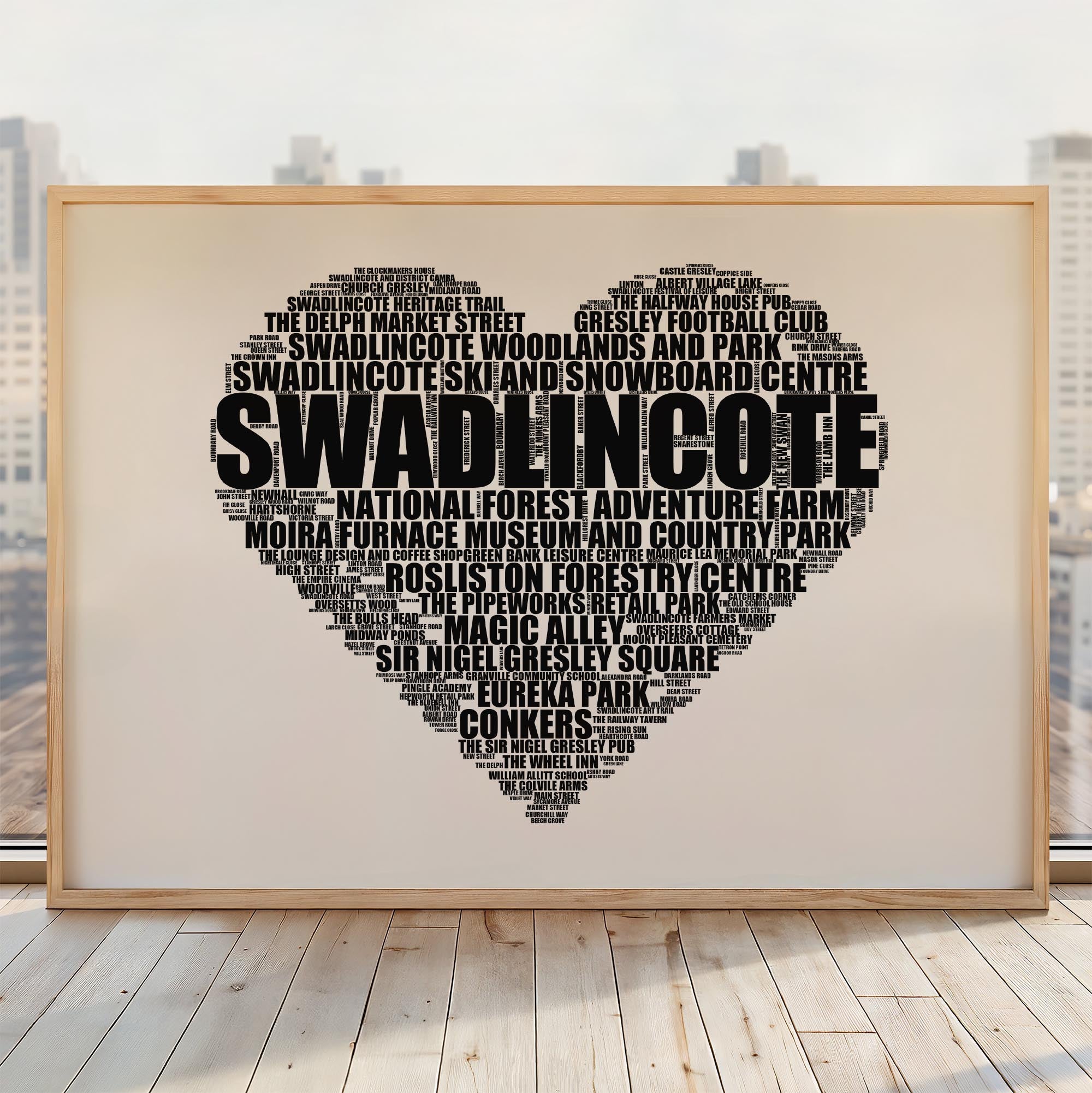 Swadlincote - Premium Typographic Word Cloud Prints, Posters & Gifts