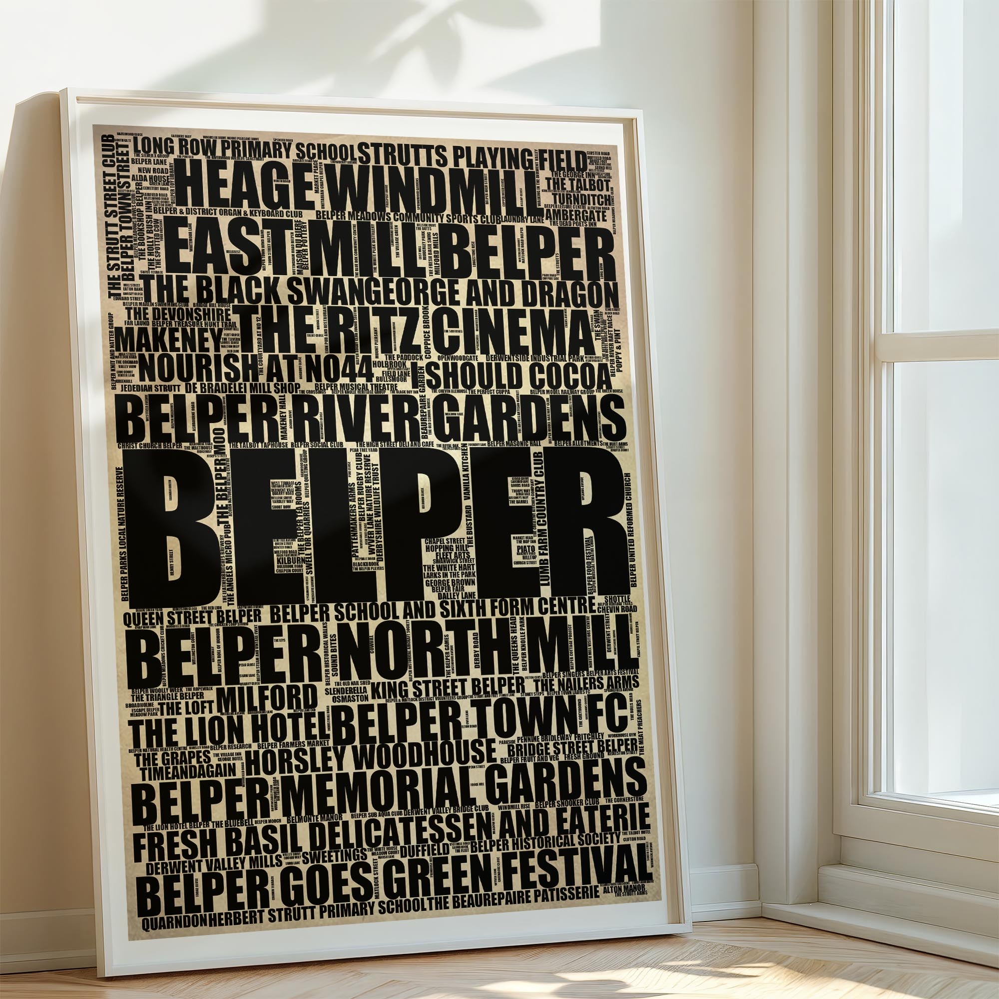 Belper - Premium Typographic Word Cloud Prints, Posters & Gifts