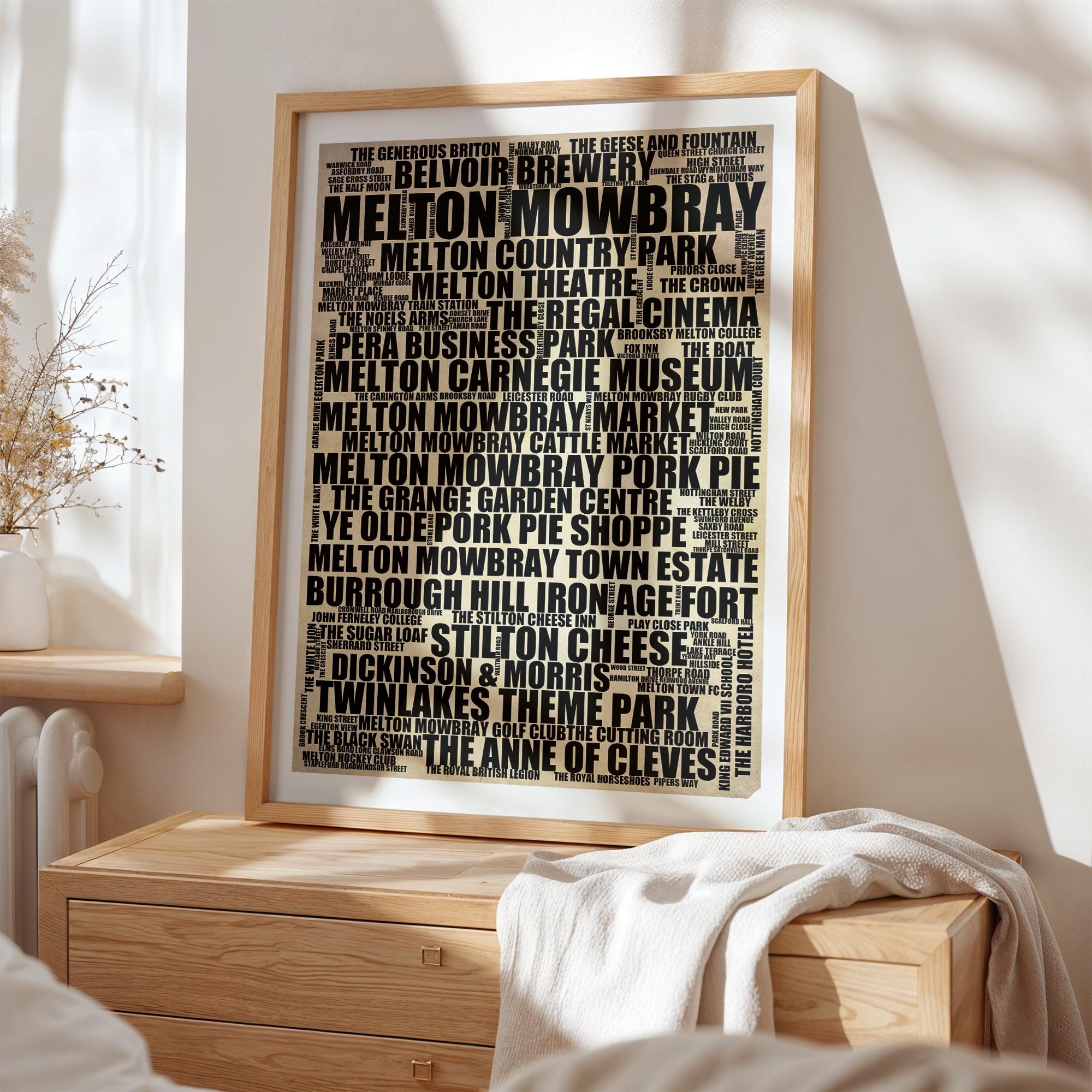 Melton Mowbray - Premium Typographic Word Cloud Prints, Posters & Gifts