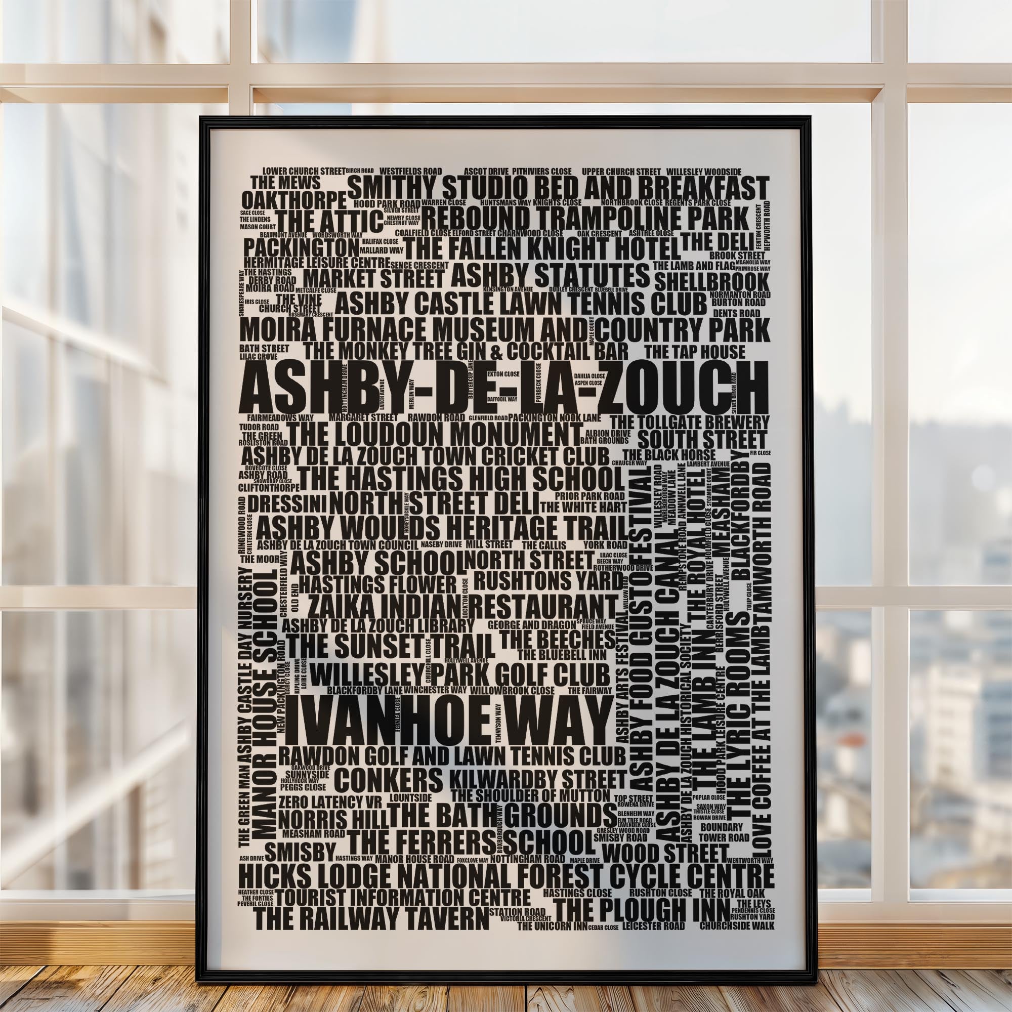 Ashby-de-la-Zouch - Premium Typographic Word Cloud Prints, Posters & Gifts