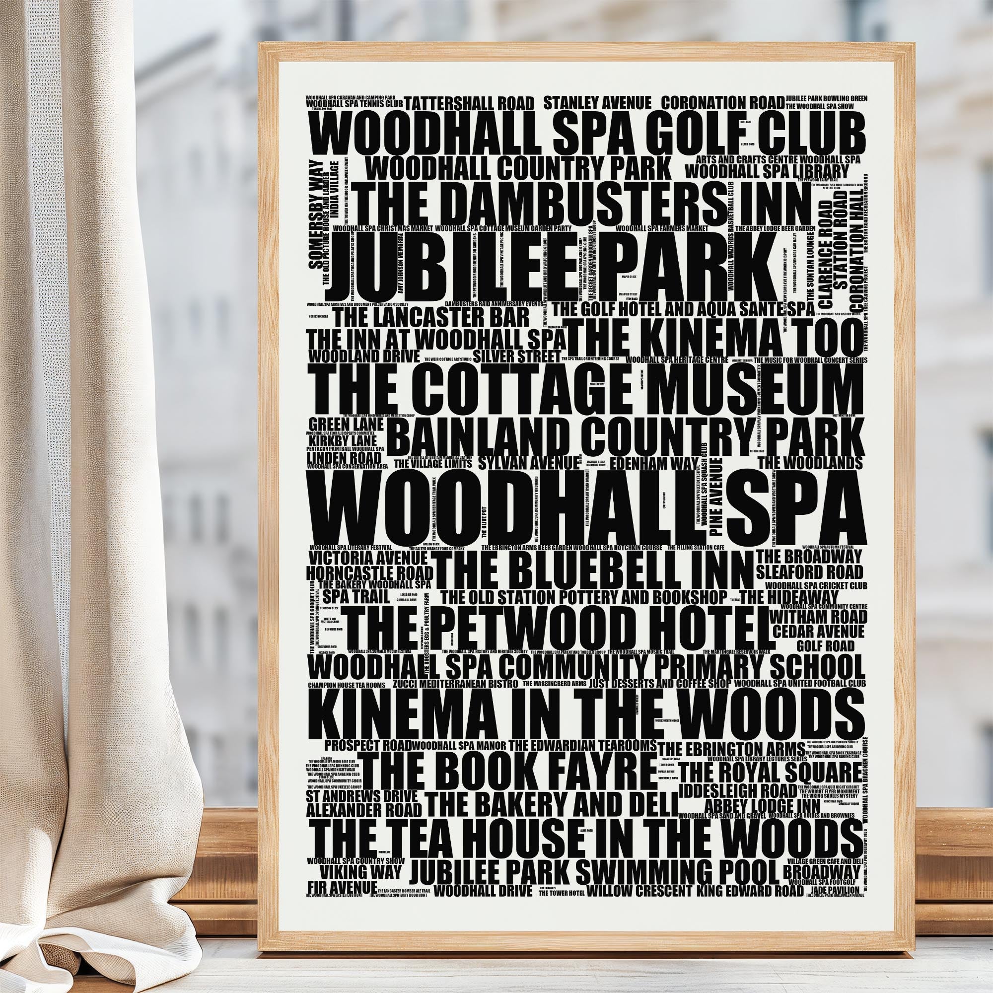 Woodhall Spa - Premium Typographic Word Cloud Prints, Posters & Gifts