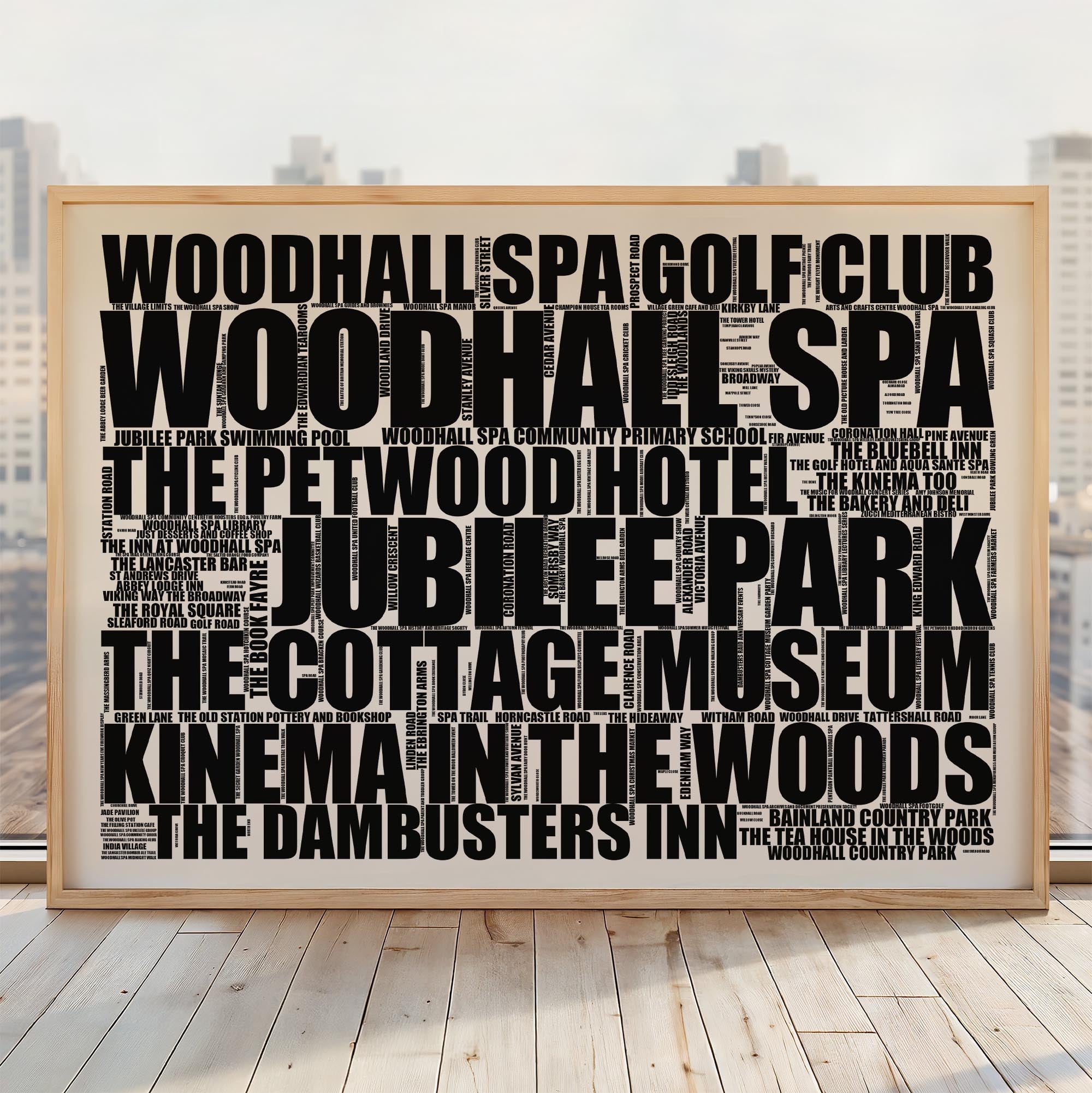 Woodhall Spa - Premium Typographic Word Cloud Prints, Posters & Gifts