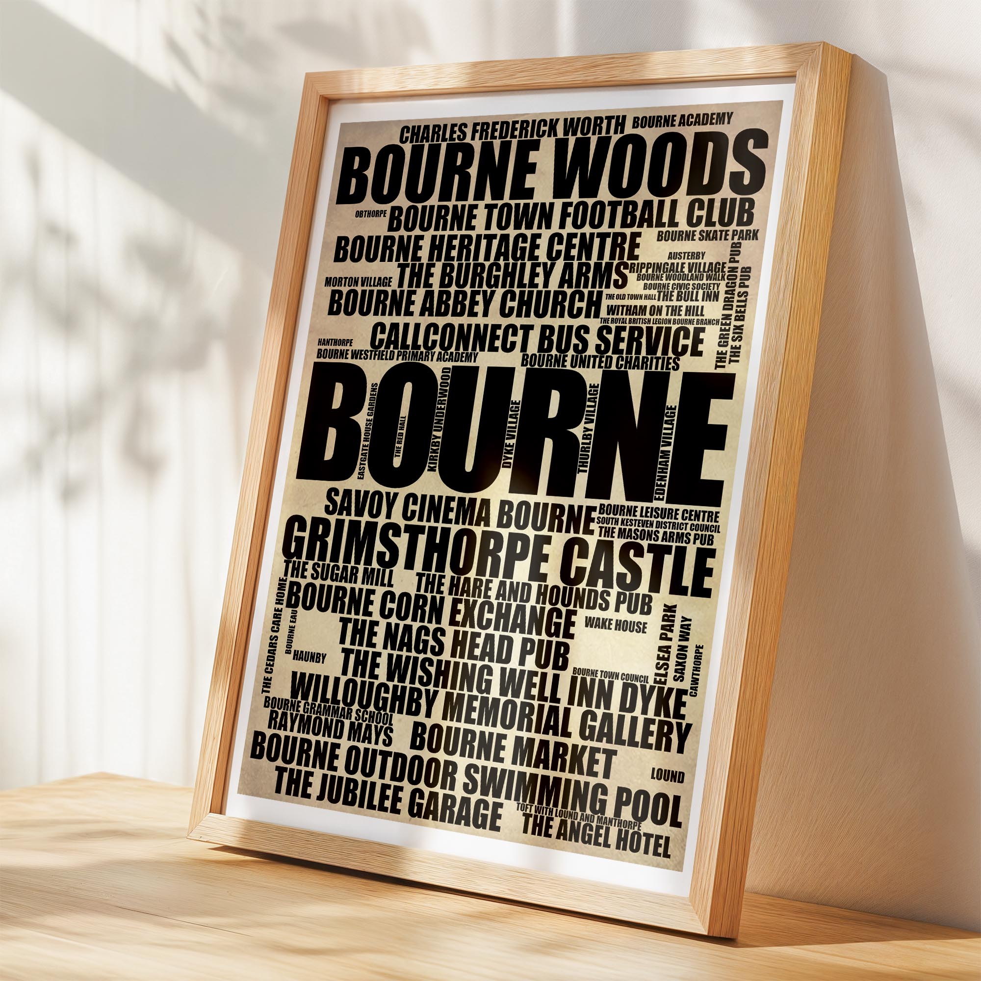 Bourne - Premium Typographic Word Cloud Prints, Posters & Gifts