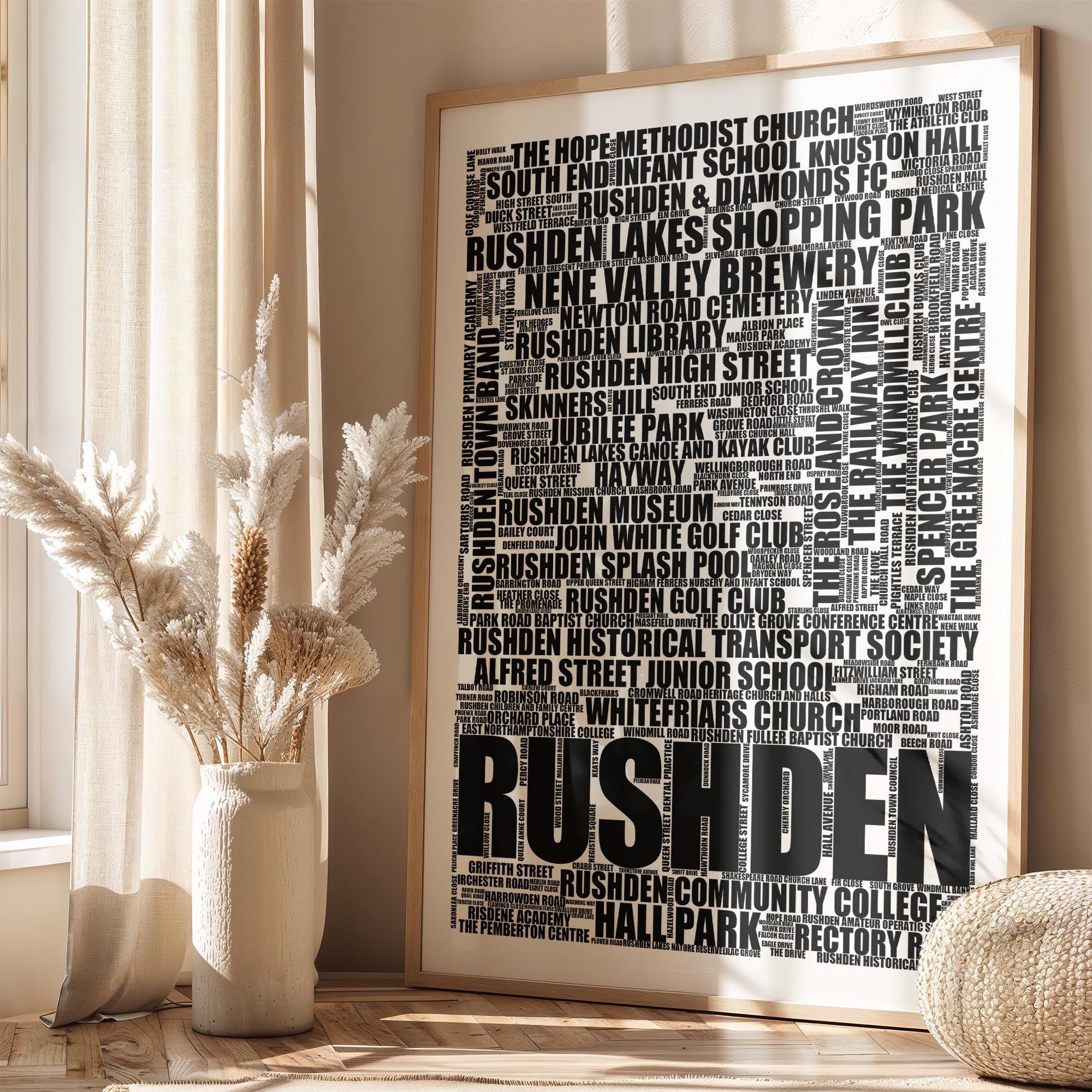 Rushden - Premium Typographic Word Cloud Prints, Posters & Gifts