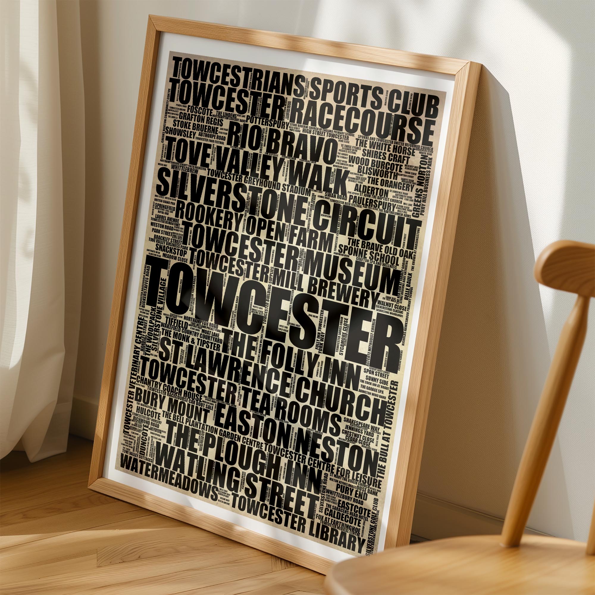 Towcester - Premium Typographic Word Cloud Prints, Posters & Gifts