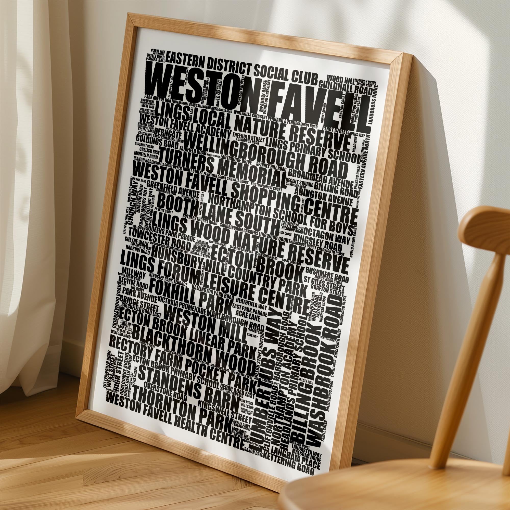 Weston Favell - Premium Typographic Word Cloud Prints, Posters & Gifts