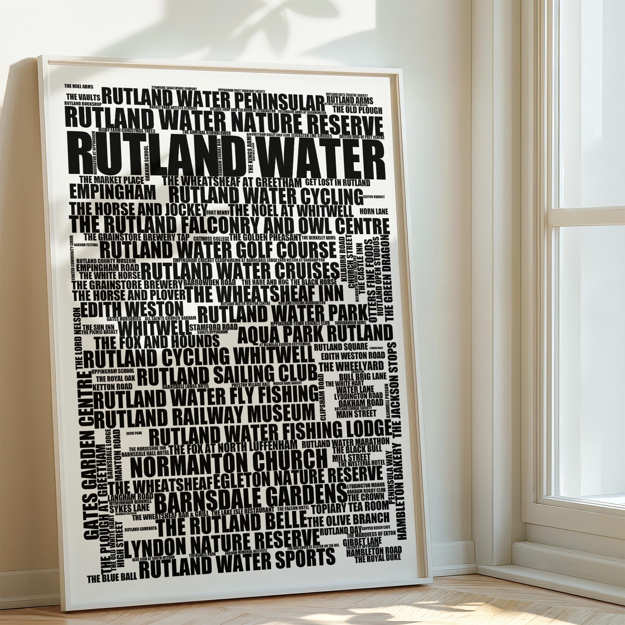 Rutland Water - Premium Typographic Word Cloud Prints, Posters & Gifts