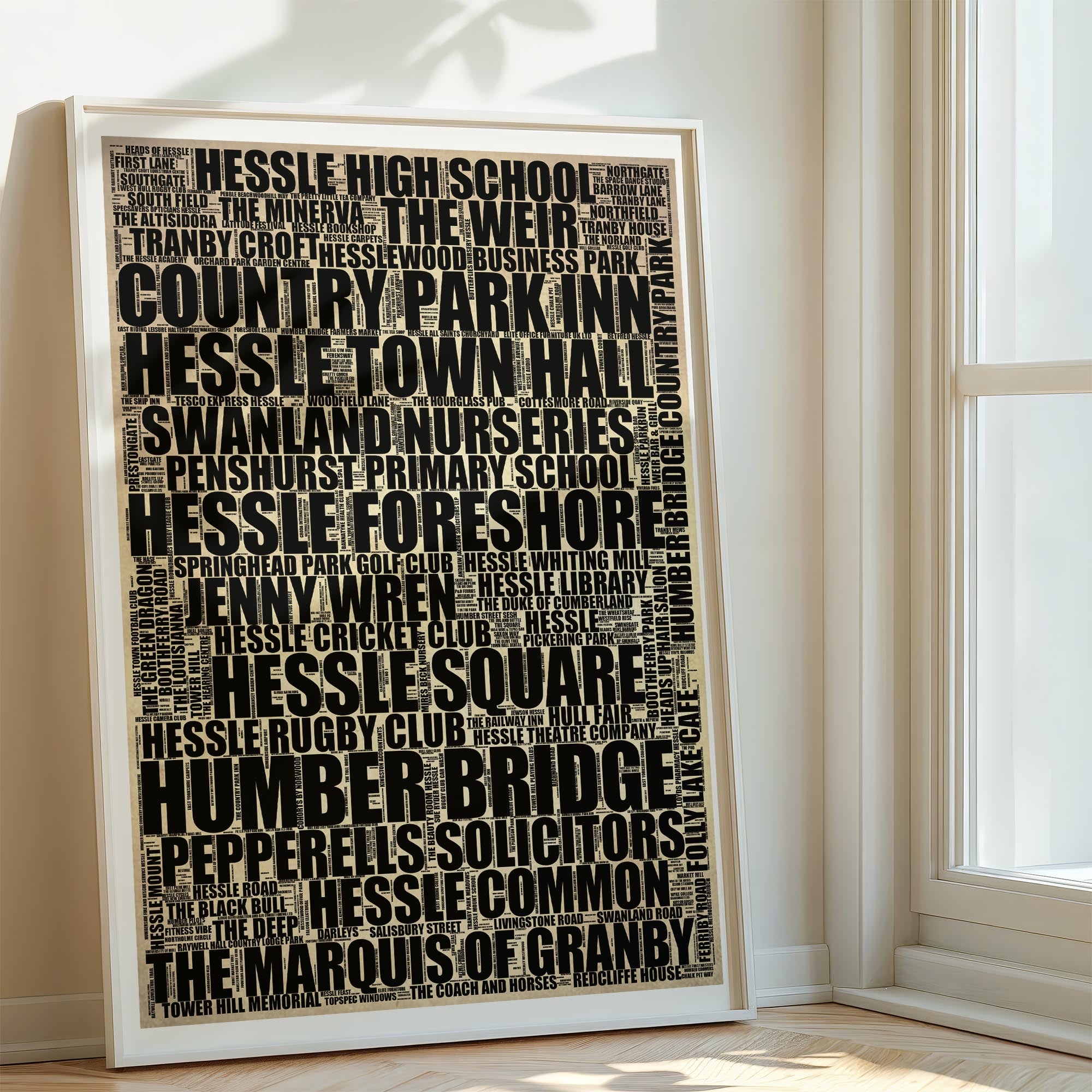 Hessle - Premium Typographic Word Cloud Prints, Posters & Gifts