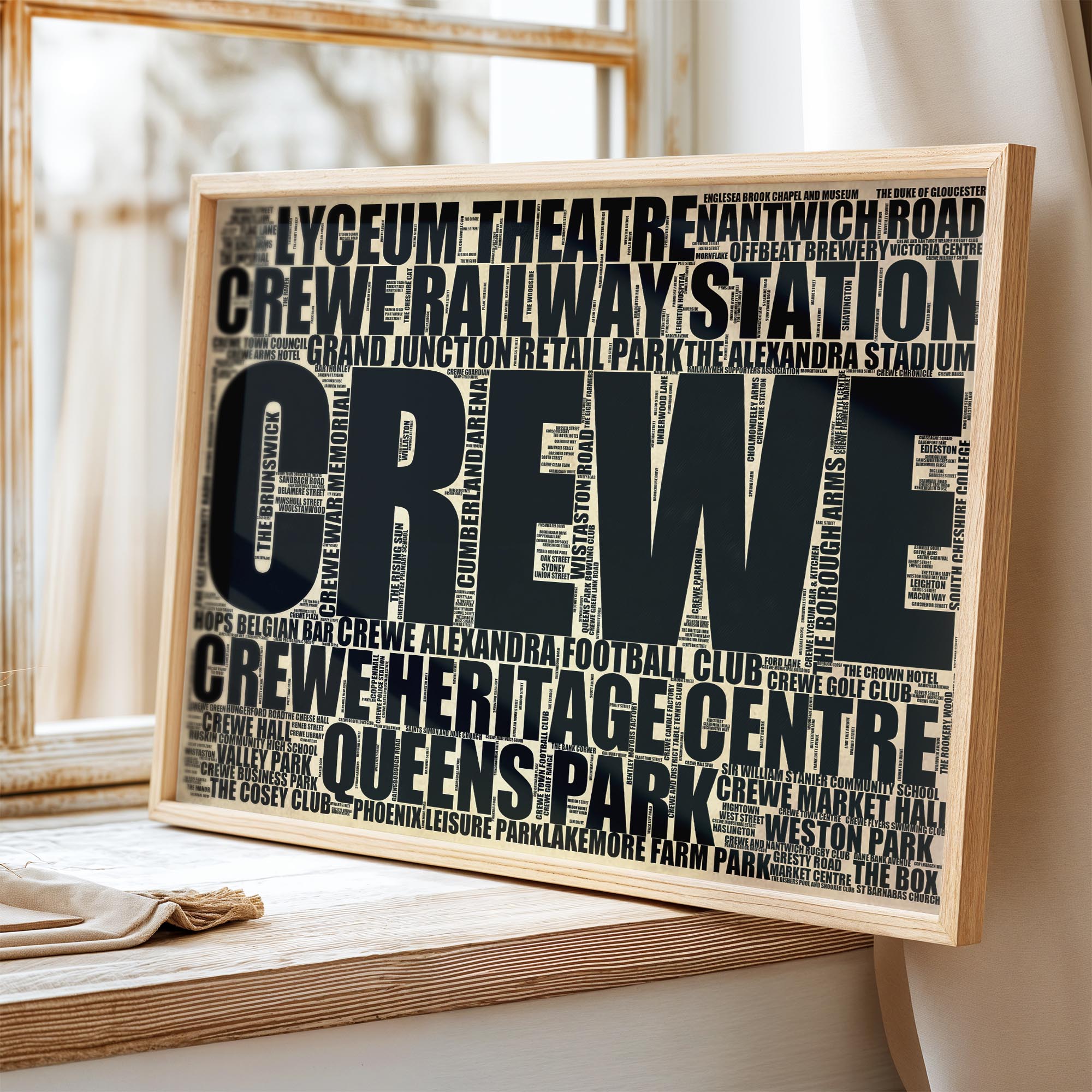 Crewe - Premium Typographic Word Cloud Prints, Posters & Gifts