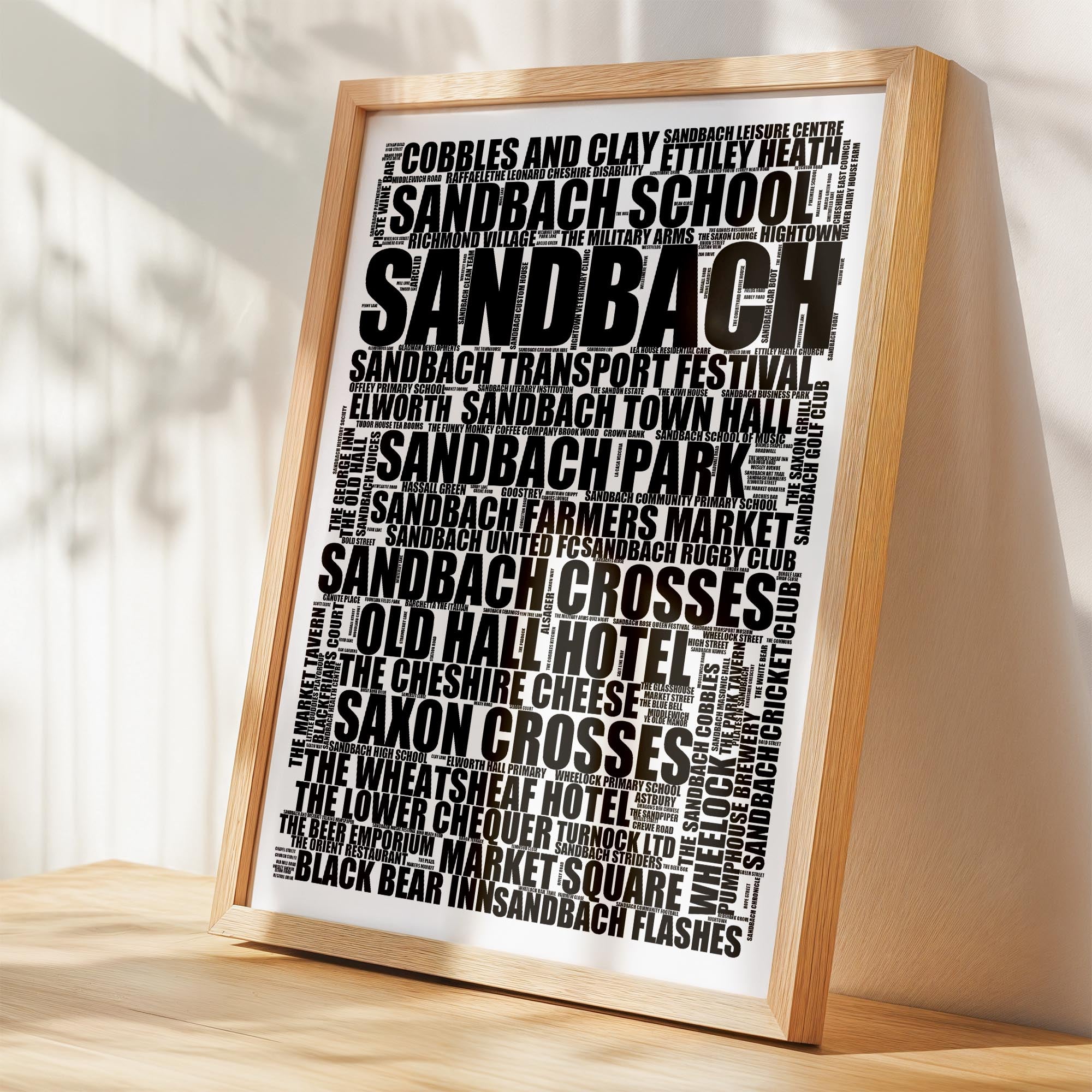 Sandbach - Premium Typographic Word Cloud Prints, Posters & Gifts