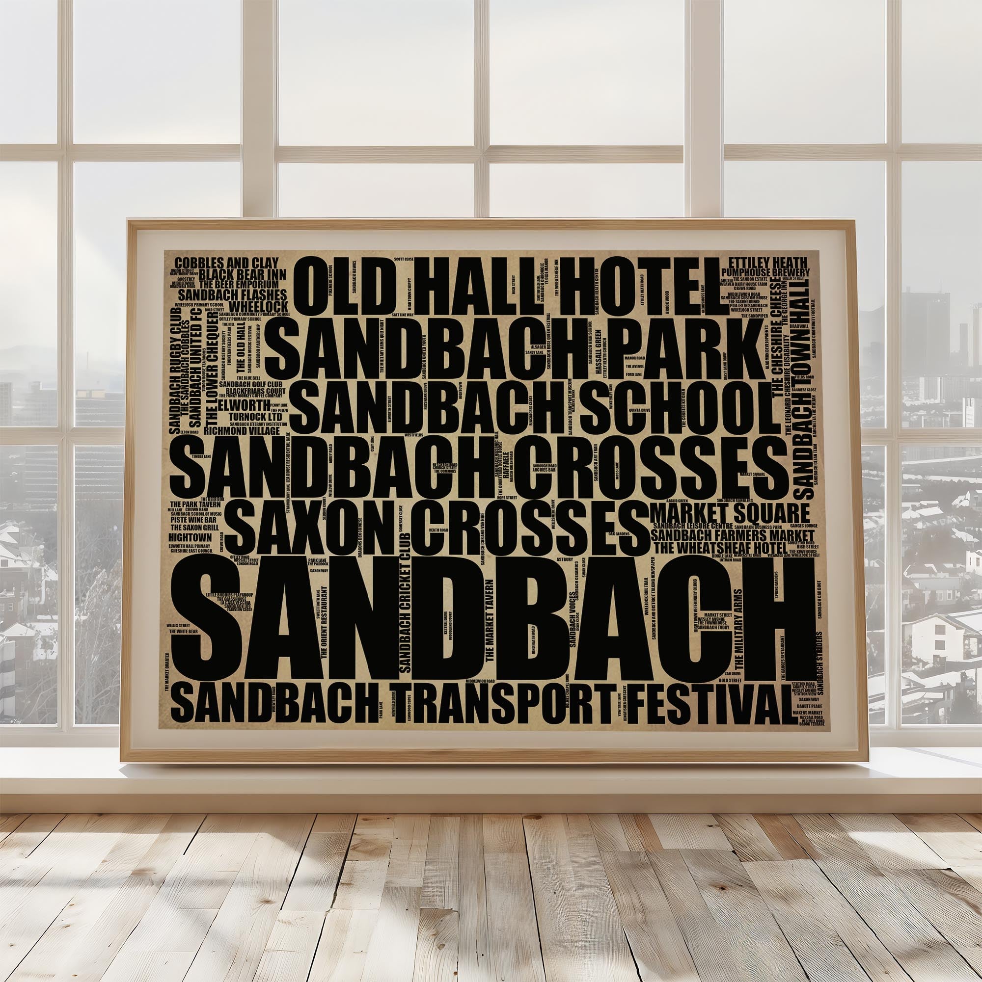 Sandbach - Premium Typographic Word Cloud Prints, Posters & Gifts