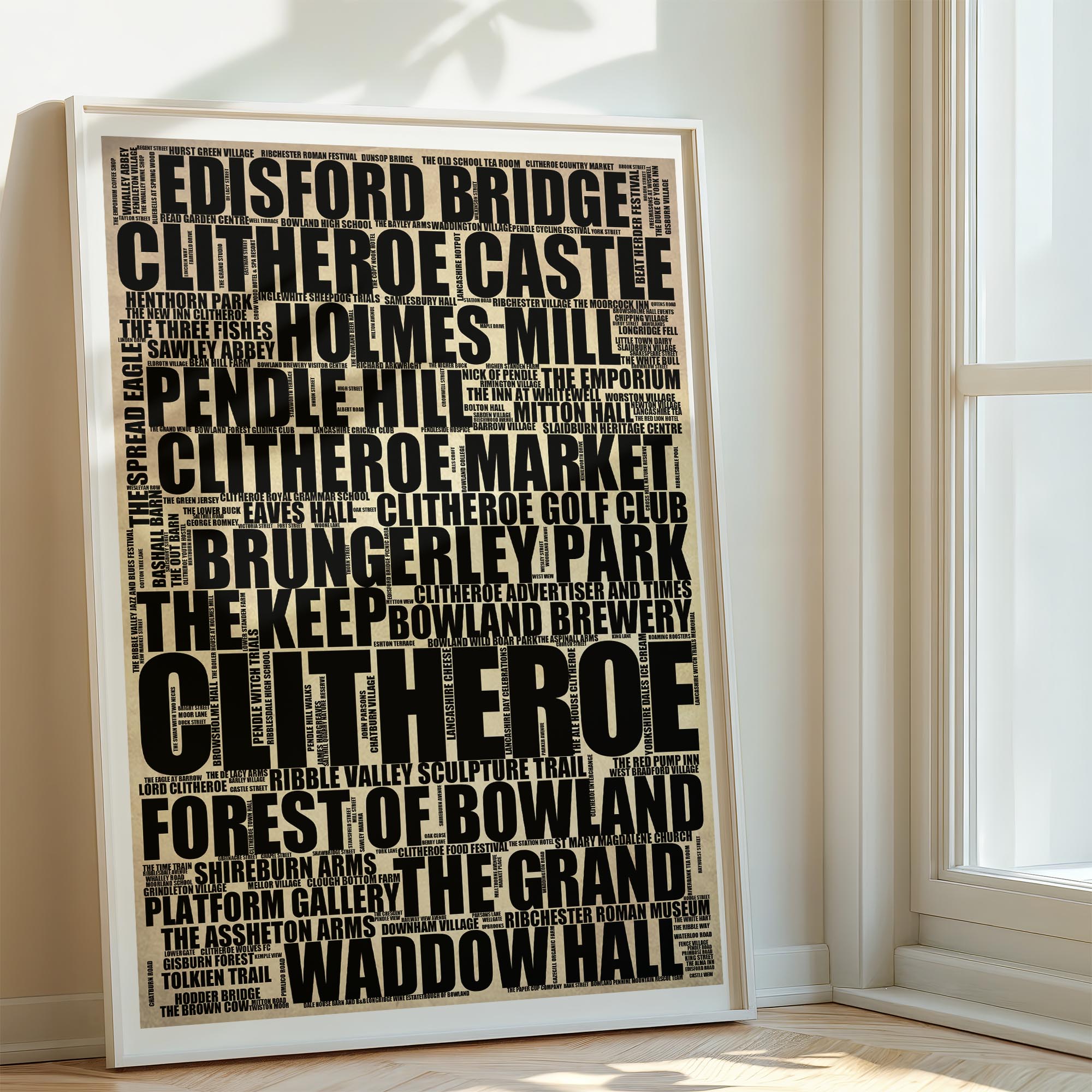 Clitheroe - Premium Typographic Word Cloud Prints, Posters & Gifts