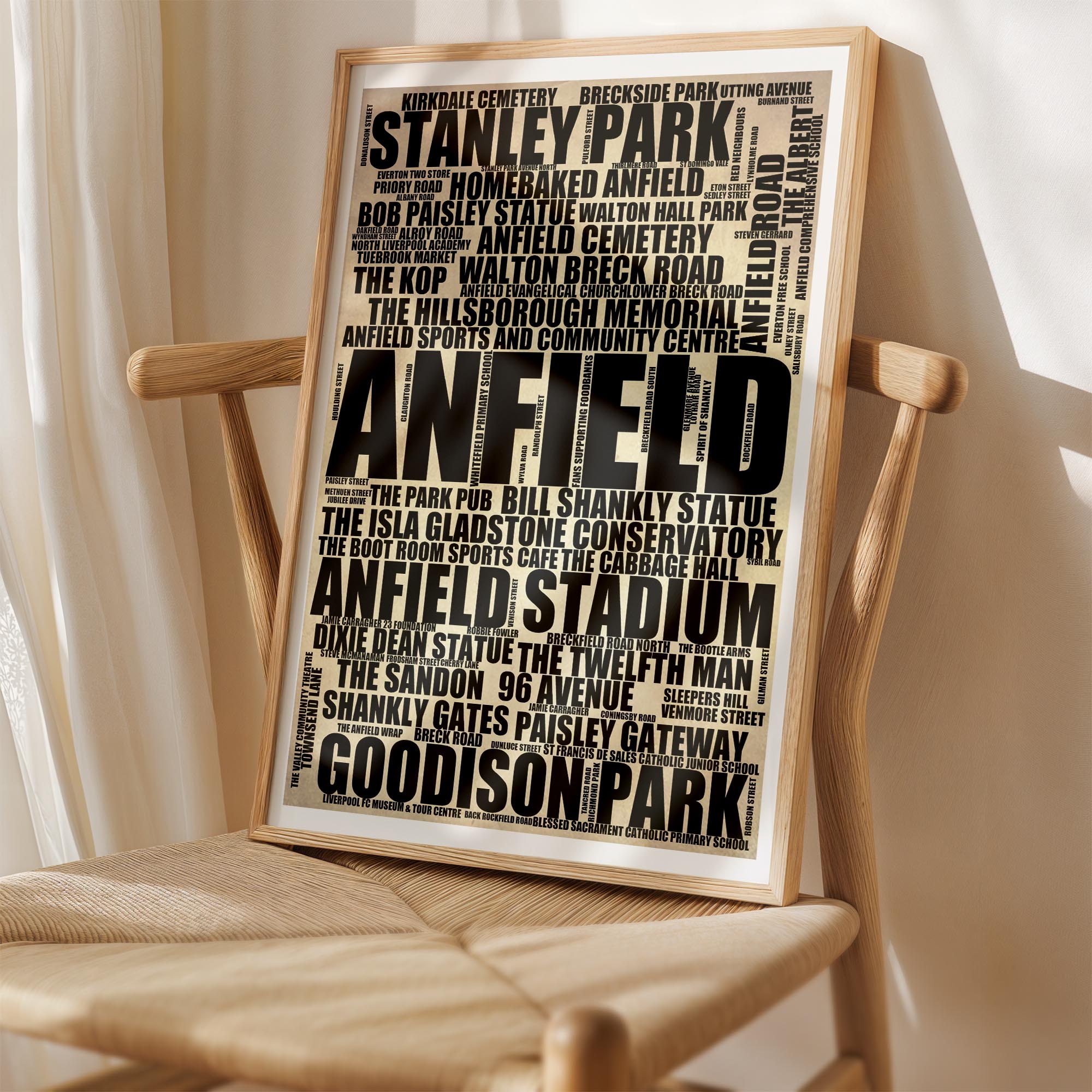 Anfield - Premium Typographic Word Cloud Prints, Posters & Gifts