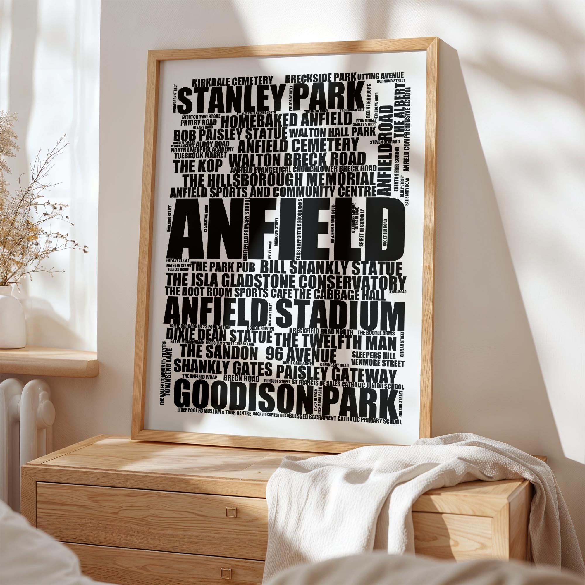 Anfield - Premium Typographic Word Cloud Prints, Posters & Gifts