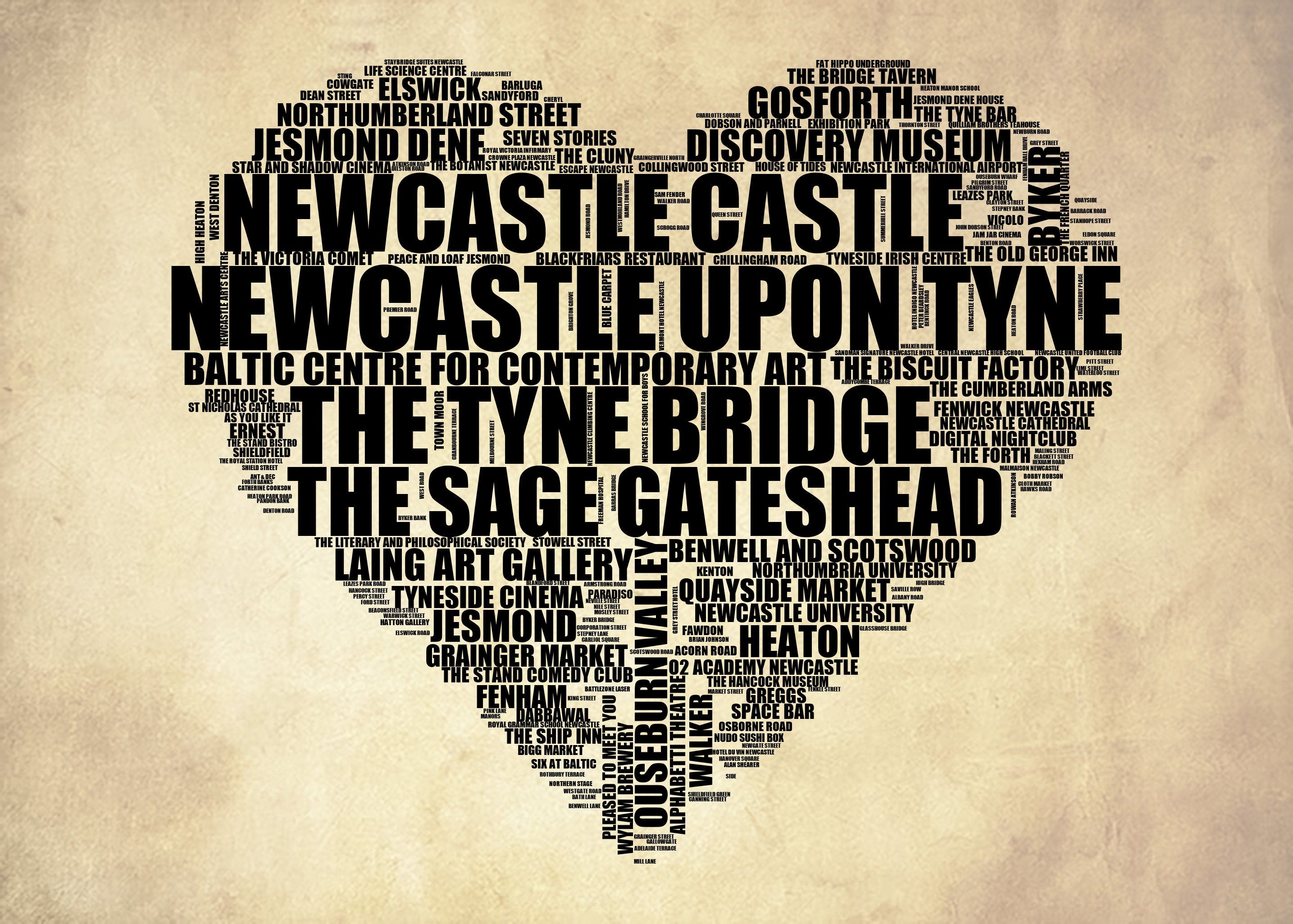 Newcastle upon Tyne - Premium Typographic Word Cloud Prints, Posters & Gifts