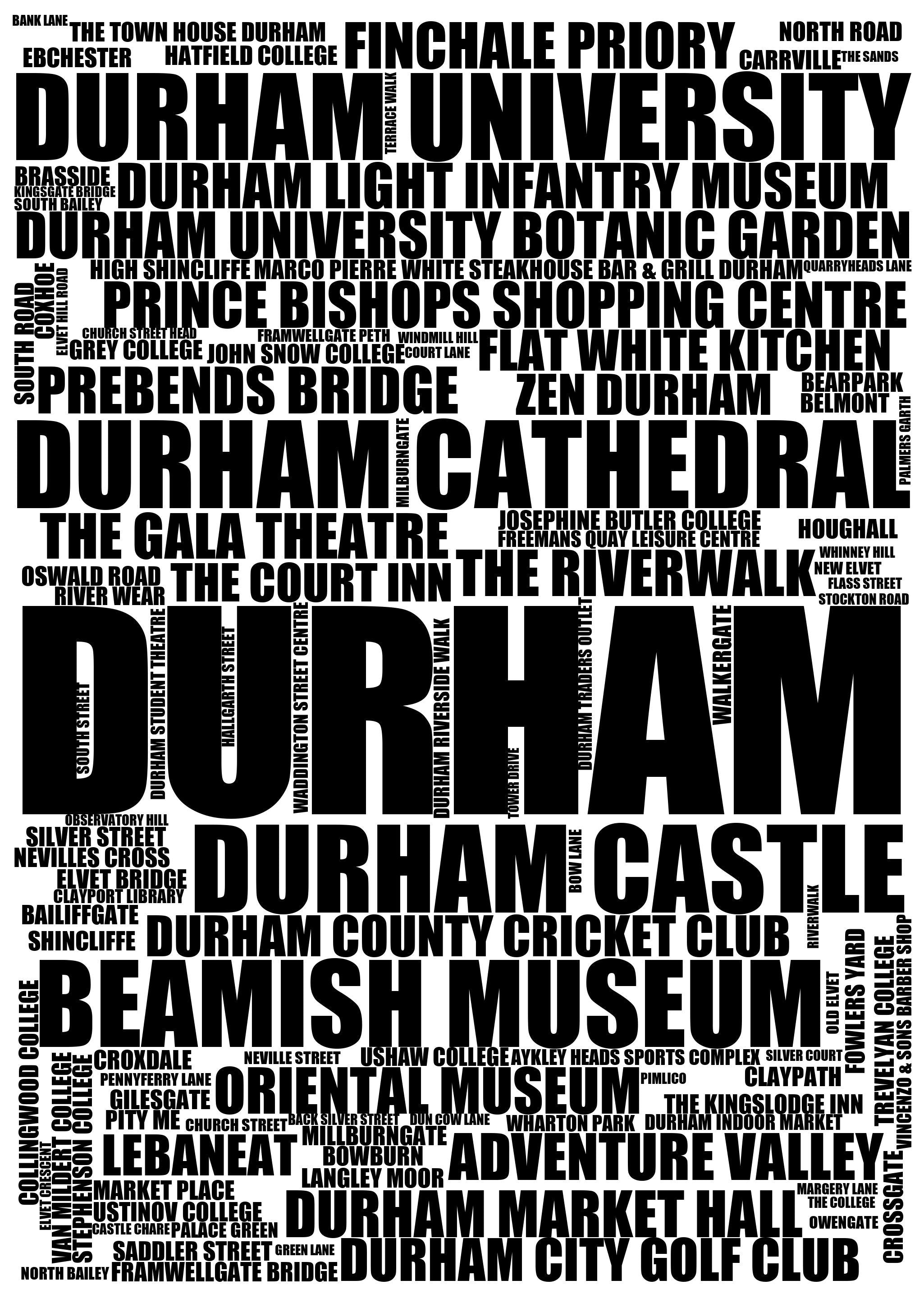 Durham - Premium Typographic Word Cloud Prints, Posters & Gifts
