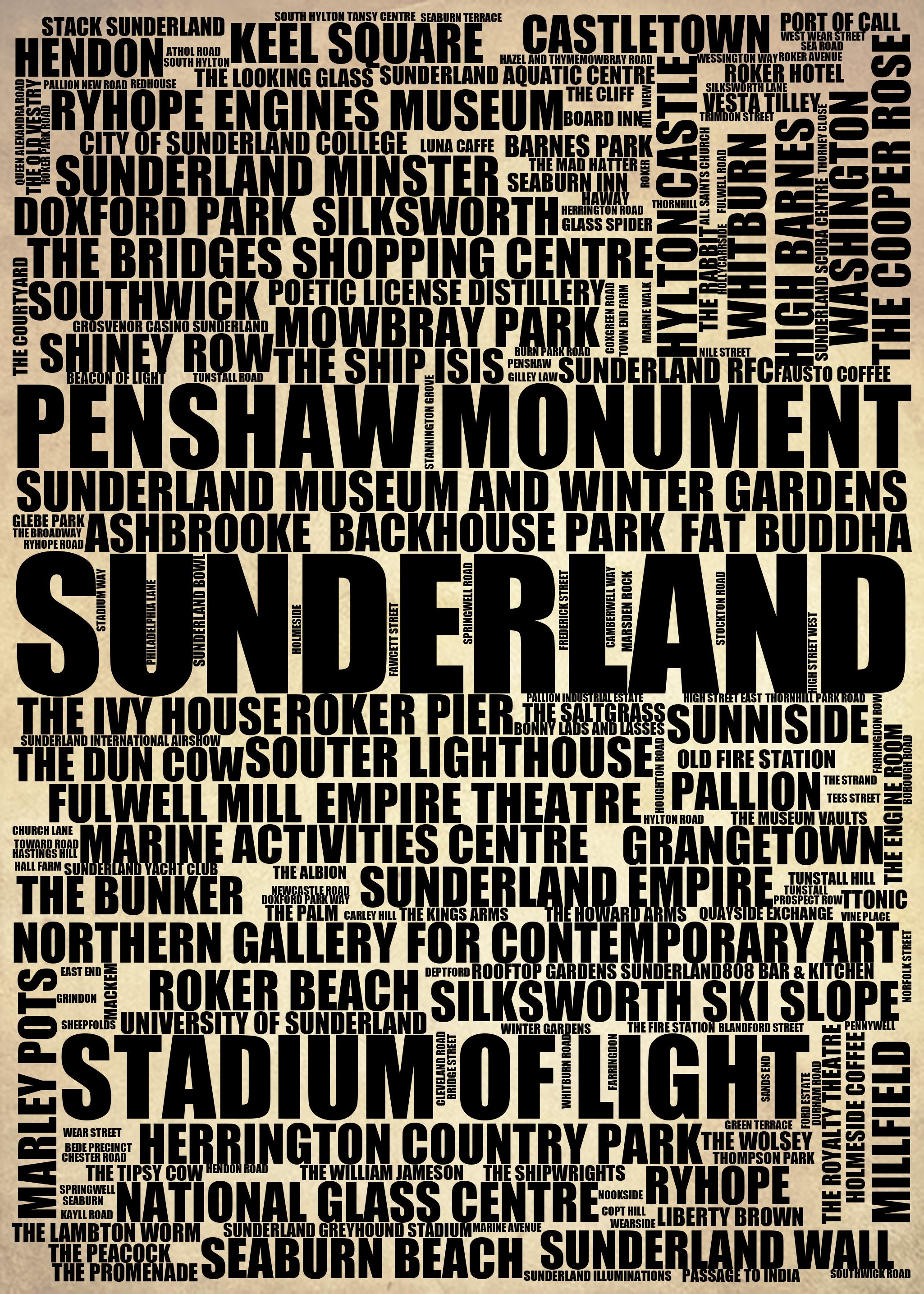 Sunderland - Premium Typographic Word Cloud Prints, Posters & Gifts