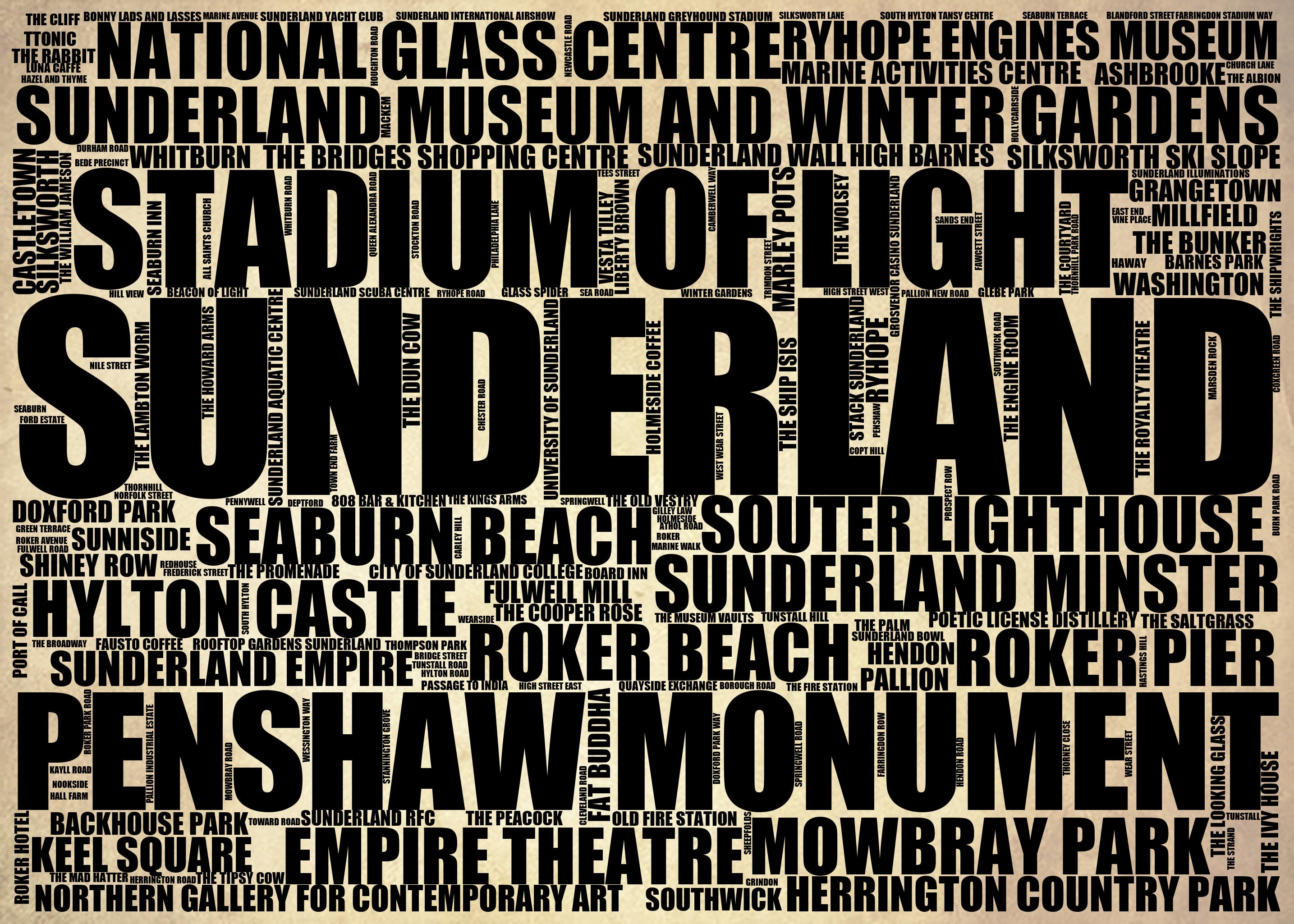 Sunderland - Premium Typographic Word Cloud Prints, Posters & Gifts