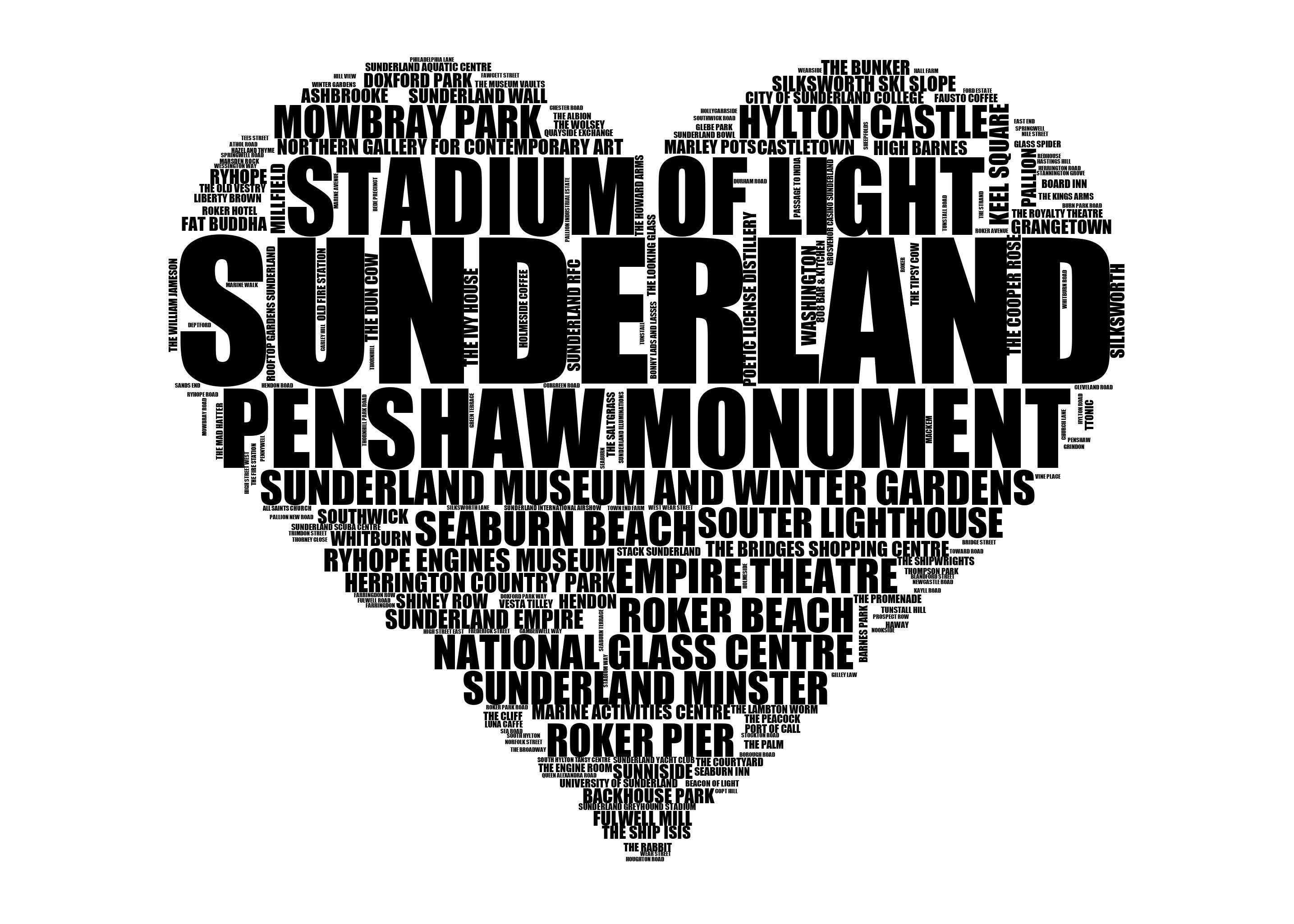 Sunderland - Premium Typographic Word Cloud Prints, Posters & Gifts